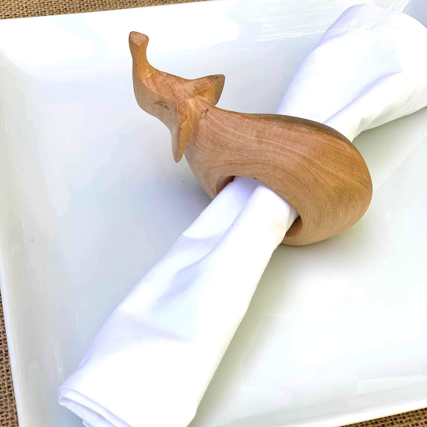Handcarved Mahogany Wooden Napkin Ring Holders / Elephant / Set of 6