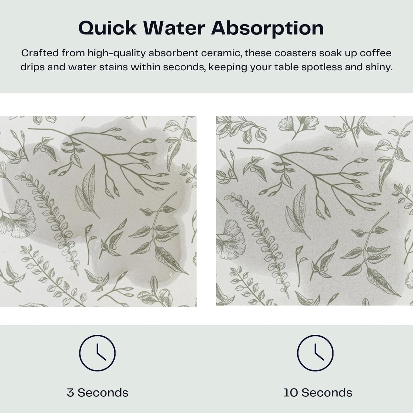 Holder / Absorbent Ceramic Drink Coasters / Sage and White / Set of 6