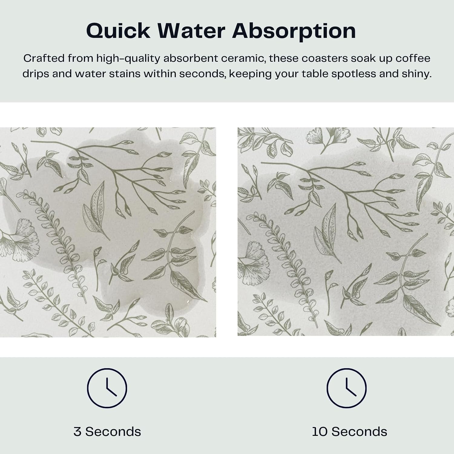 Holder / Absorbent Ceramic Drink Coasters / Sage and White / Set of 6