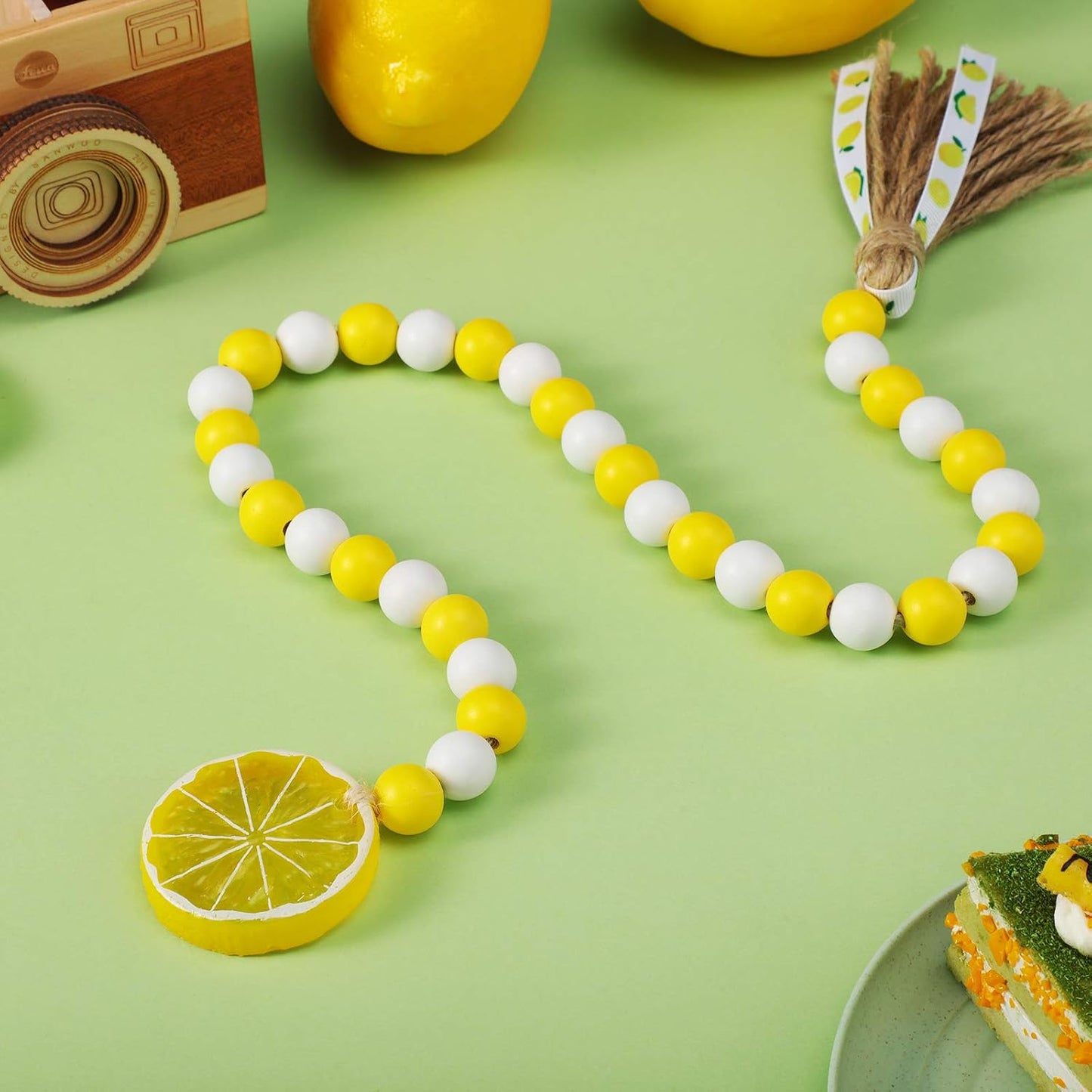 Lemon Wood Bead Garland / Bright Color / Set of 2