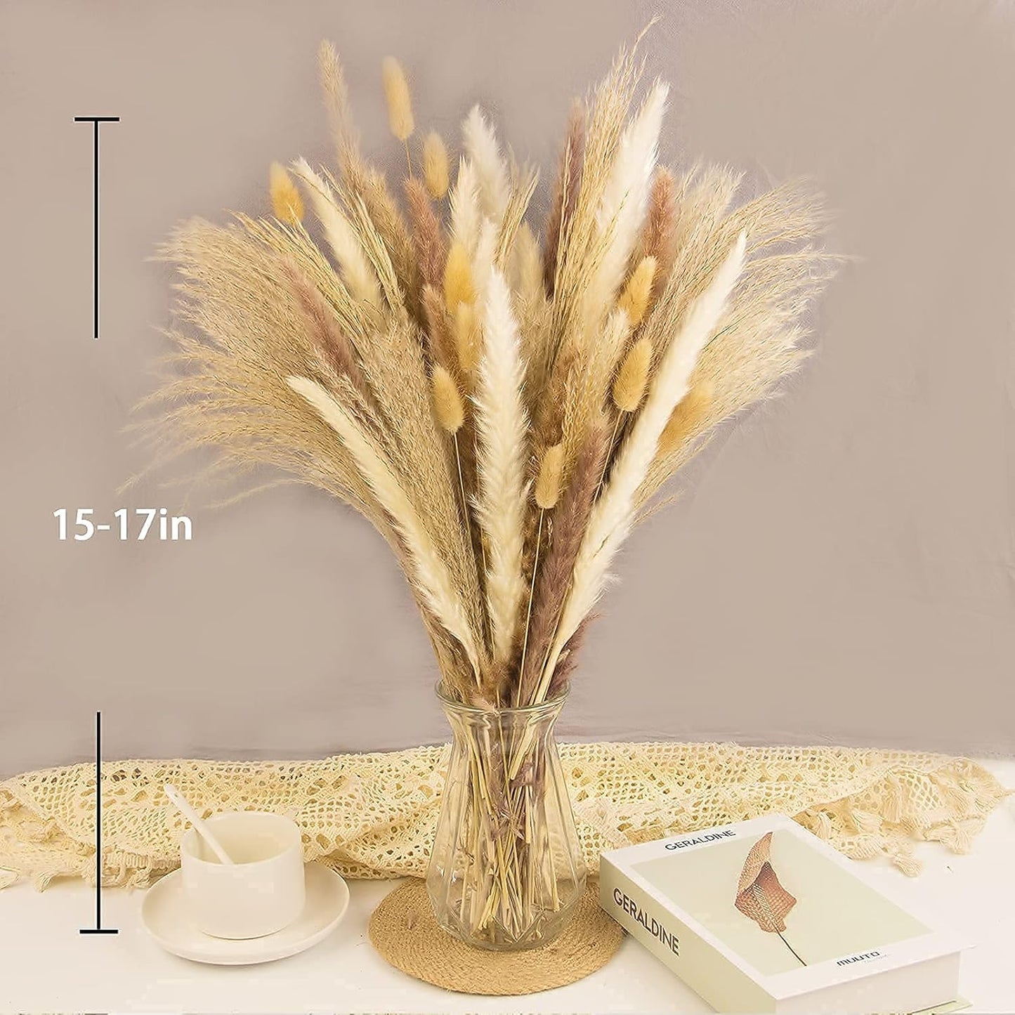 Reed Dried Grass and Bunny Tails Dried Flowers / Natural / Set of 65