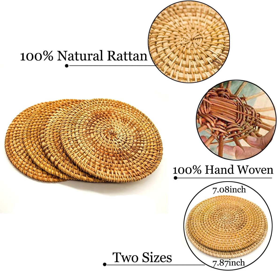 Woven Rattan Trivets Hot Pads for Dinning Table / 8.66 Inch