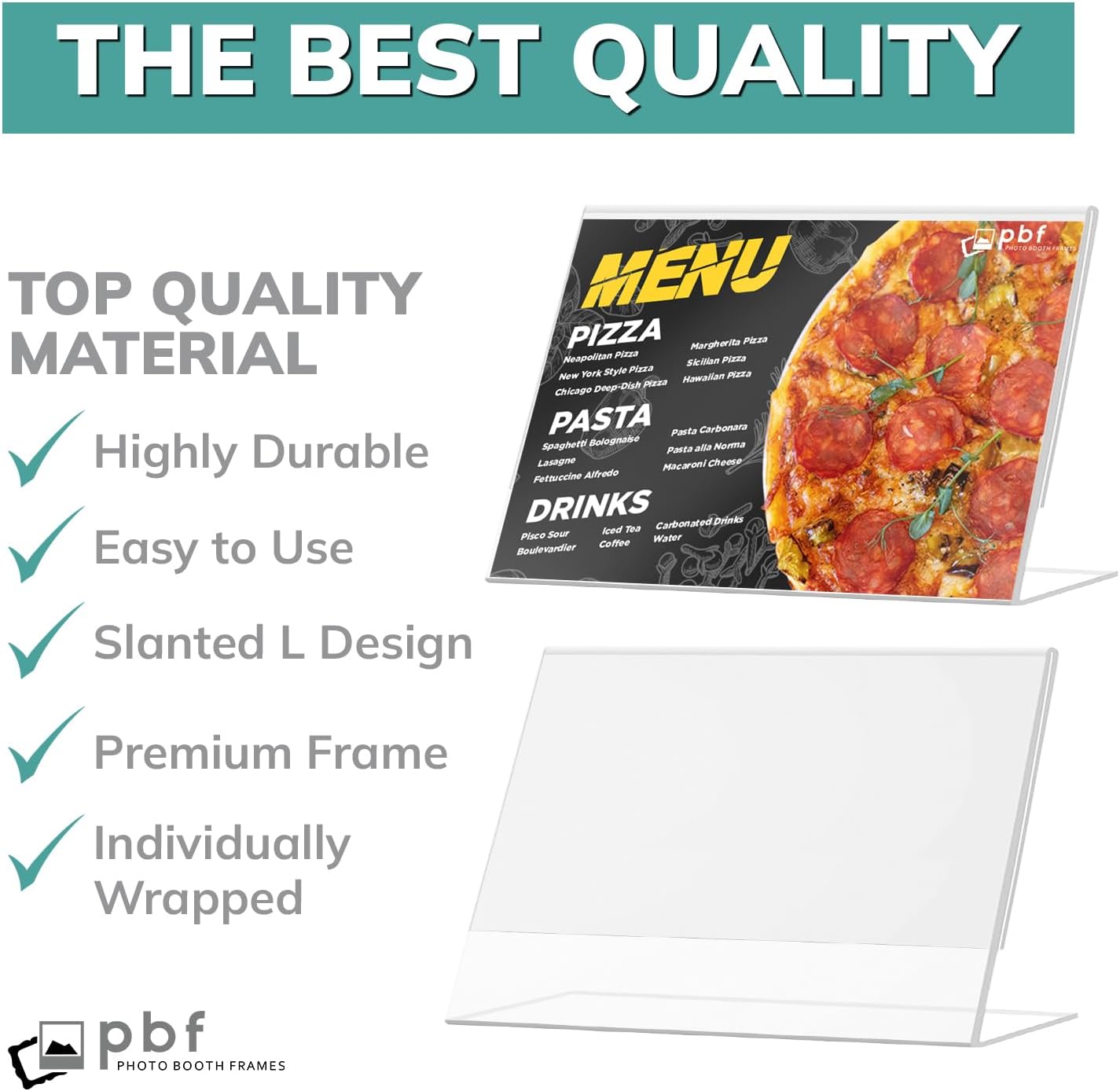 pbf 6x4 Acrylic Sign Holder | 6 x 4 Horizontal Stand Up Slanted Sign Holder | Acrylic Stands for Display | Clear