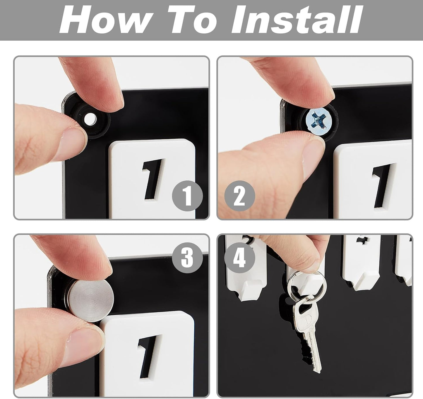 60 No. Hooks Wall Mount Key Rack Holder Hanger Storage for Real Estate Offices / 60 Hooks / Black