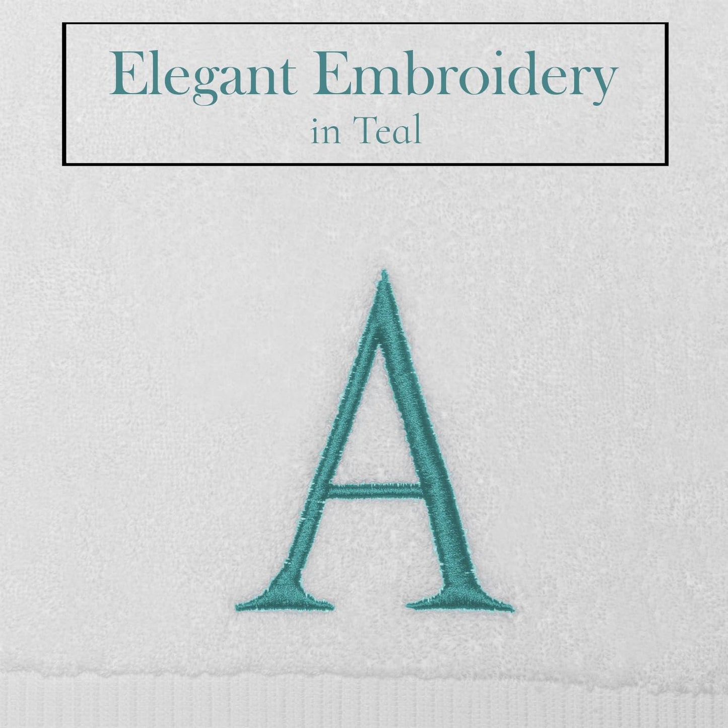 White with Teal Monogrammed Hand Towels for Bathroom - Set of 2 Letter A | Luxury Hotel Quality Initial Towels For