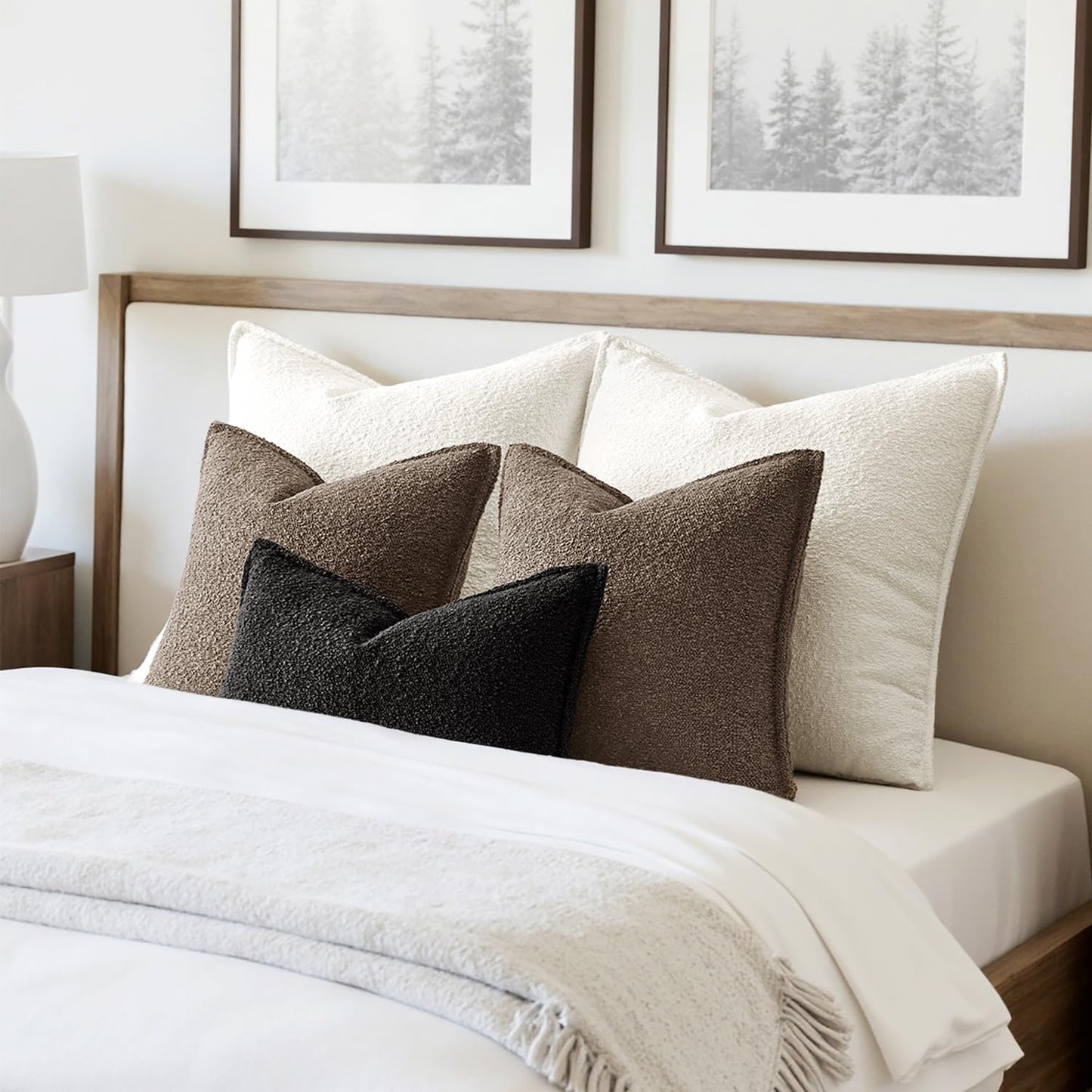 Decorative Textured Boucle Throw Pillow Covers Broadside Thick / 18 x 18 / Dark Brown / Set of 2