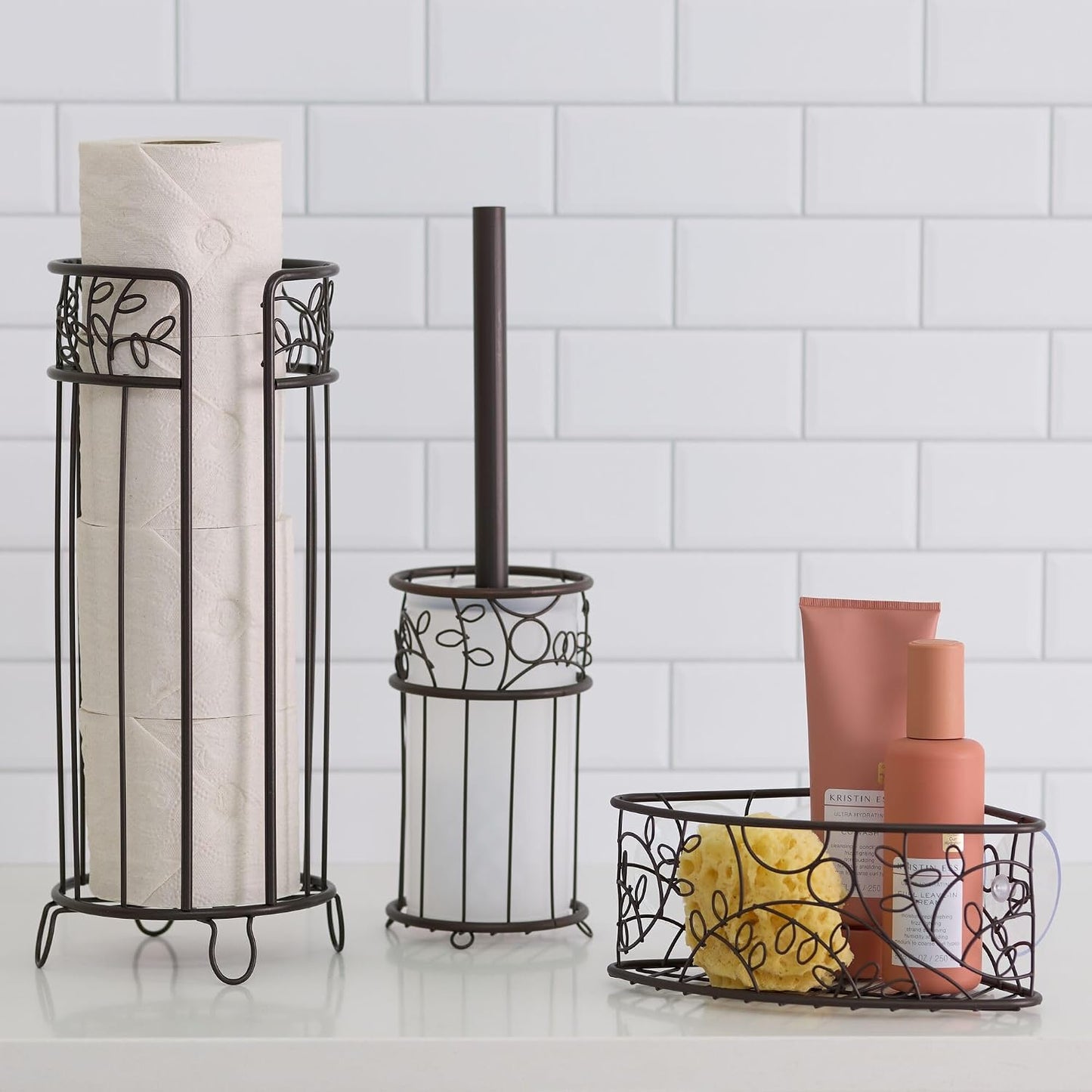 iDesign Metal Toilet Tissue Holder Stand, 6.8" x 15.2", Bronze | The Twigz Collection, Holds 3 Rolls of Toilet Paper