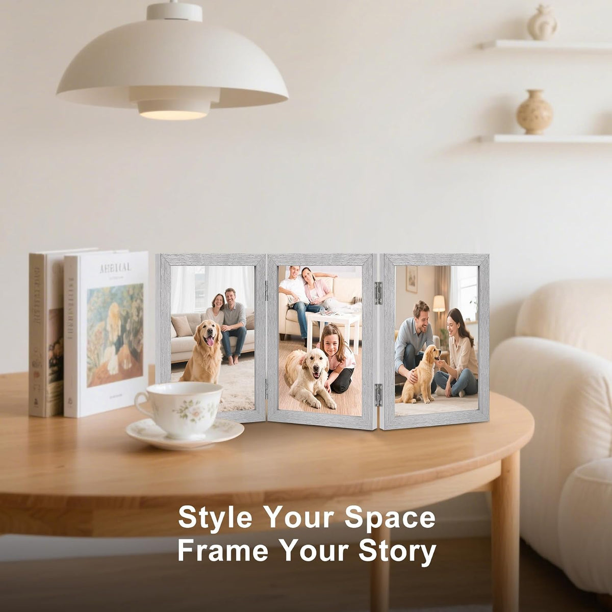 TOFOREVO 4x6 3 Picture Frame Triple Wooden Hinged Photo Frame Definition Glass Stand Vertically on Desktop or Tabletop