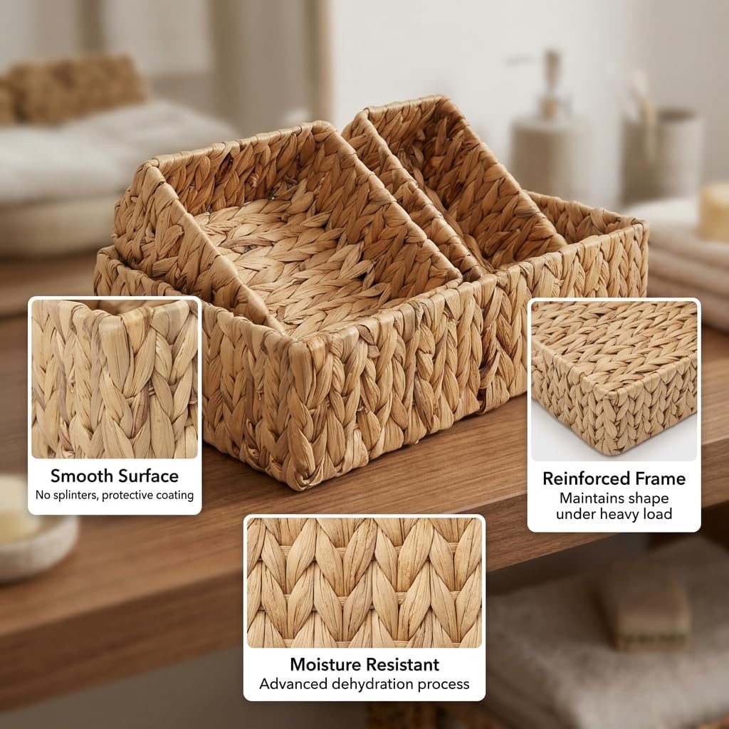Water Hyacinth Wicker Baskets / Natural / Set of 3