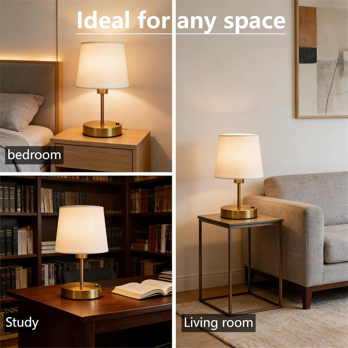 Gold Portable Cordless Table Lamp, Rechargeable Bedside Lamp, Mini | 3000mAh battery, touch stepless dimming, 2700K