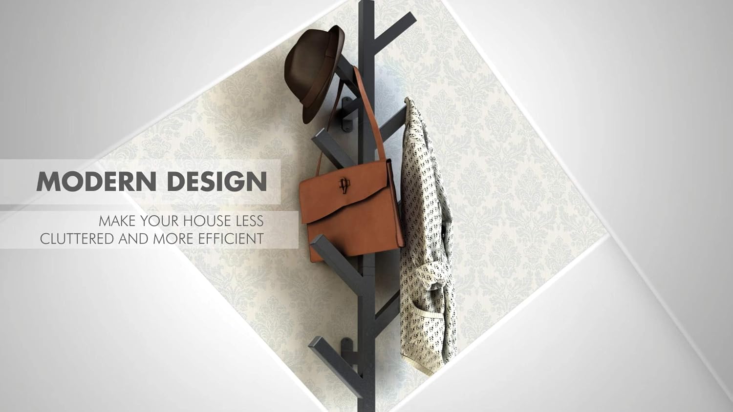 Coat Rack & Hat Rack - Modern Design - Wall Mounted - Stylish - (Black)