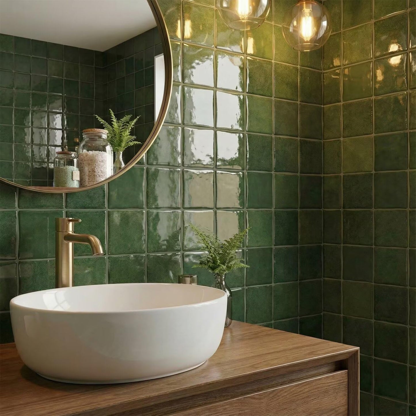 Self-Adhesive 3D Square Wall Tile Stickers / Green / 6 x 6 / Set of 10