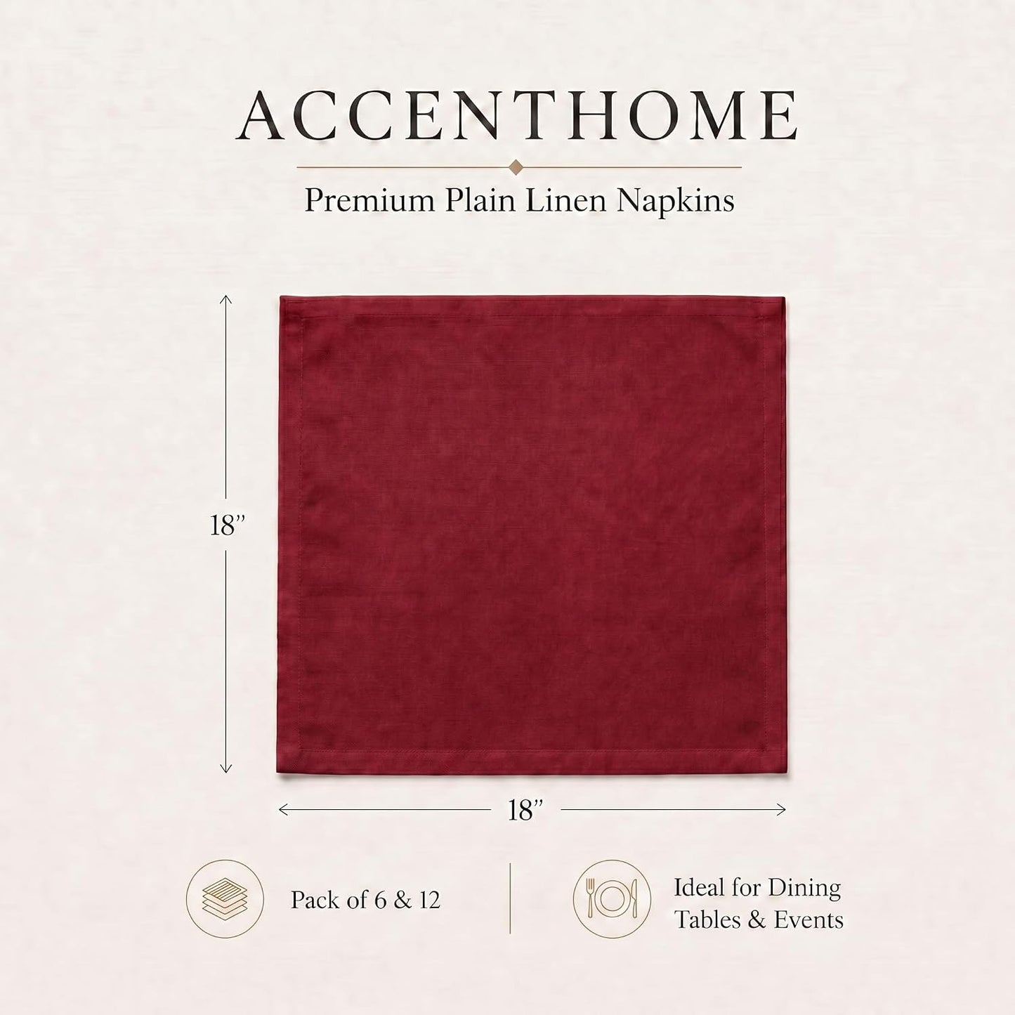 ACCENTHOME Red Cotton Linen Napkin Set of 12 18x18 inch Dinner Napkins | Cotton Linen Blend Napkins, Machine Wash On