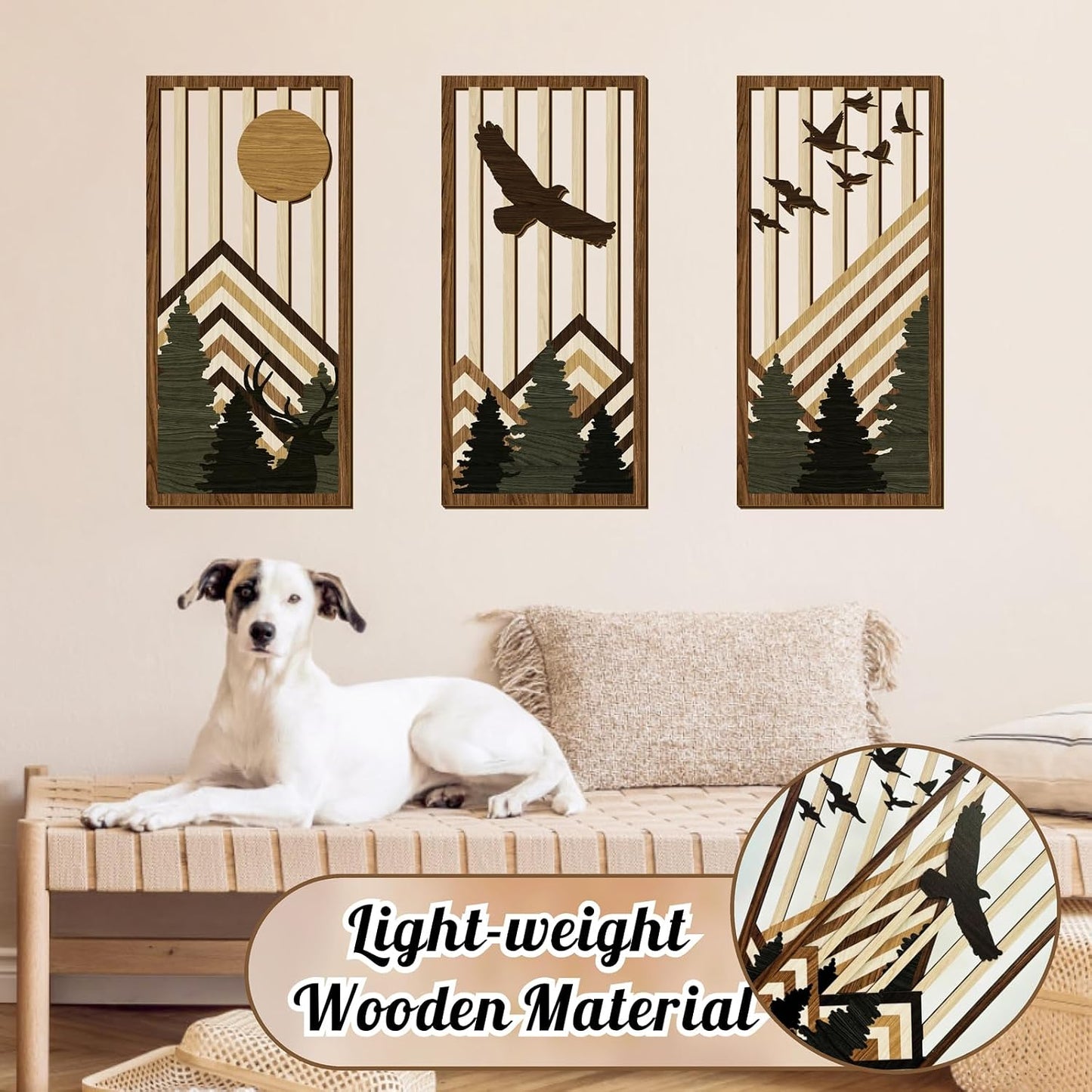 Wooden Boho Mountain Wall Art Mid Century Modern Wall Decor Nature / Brown Mountain / Set of 3