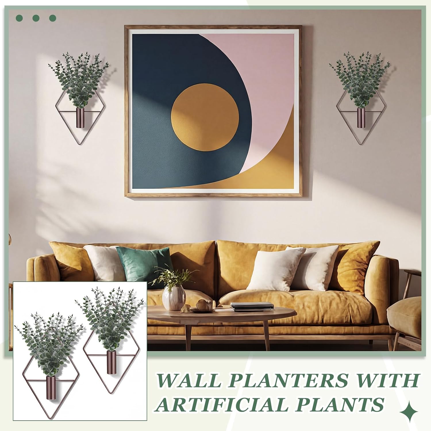 Artificial Metal Hanging Vase Indoor Plants Holder Modern Geometric / Bronze / Eucalyptus / Set of 4