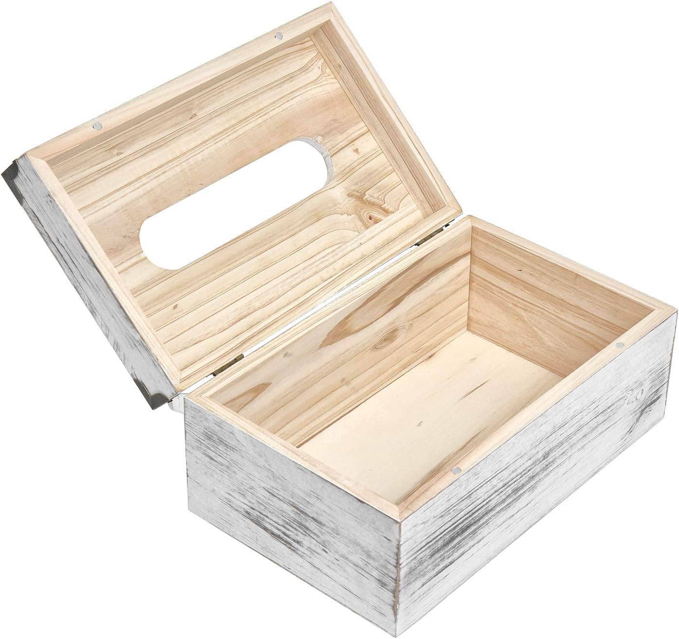 Distressed Wooden Rustic Facial Tissue Box Holder Tissue Box Cover Napkin Dispenser / Washed White