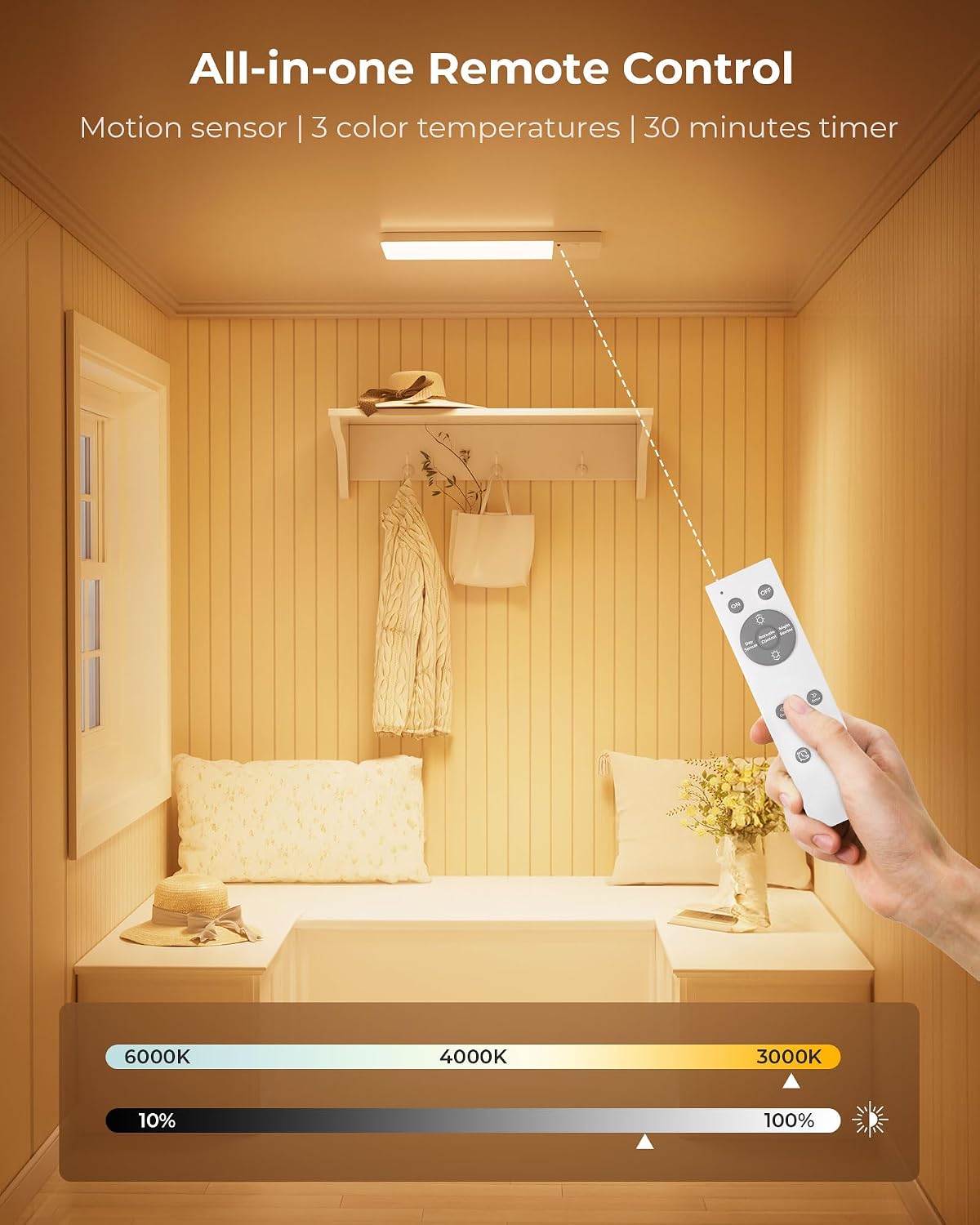 FULEN 2 Pack Rechargeable Motion Sensor Ceiling Light with RGB Color | FULEN Battery Operated Closet Lights, Ceiling