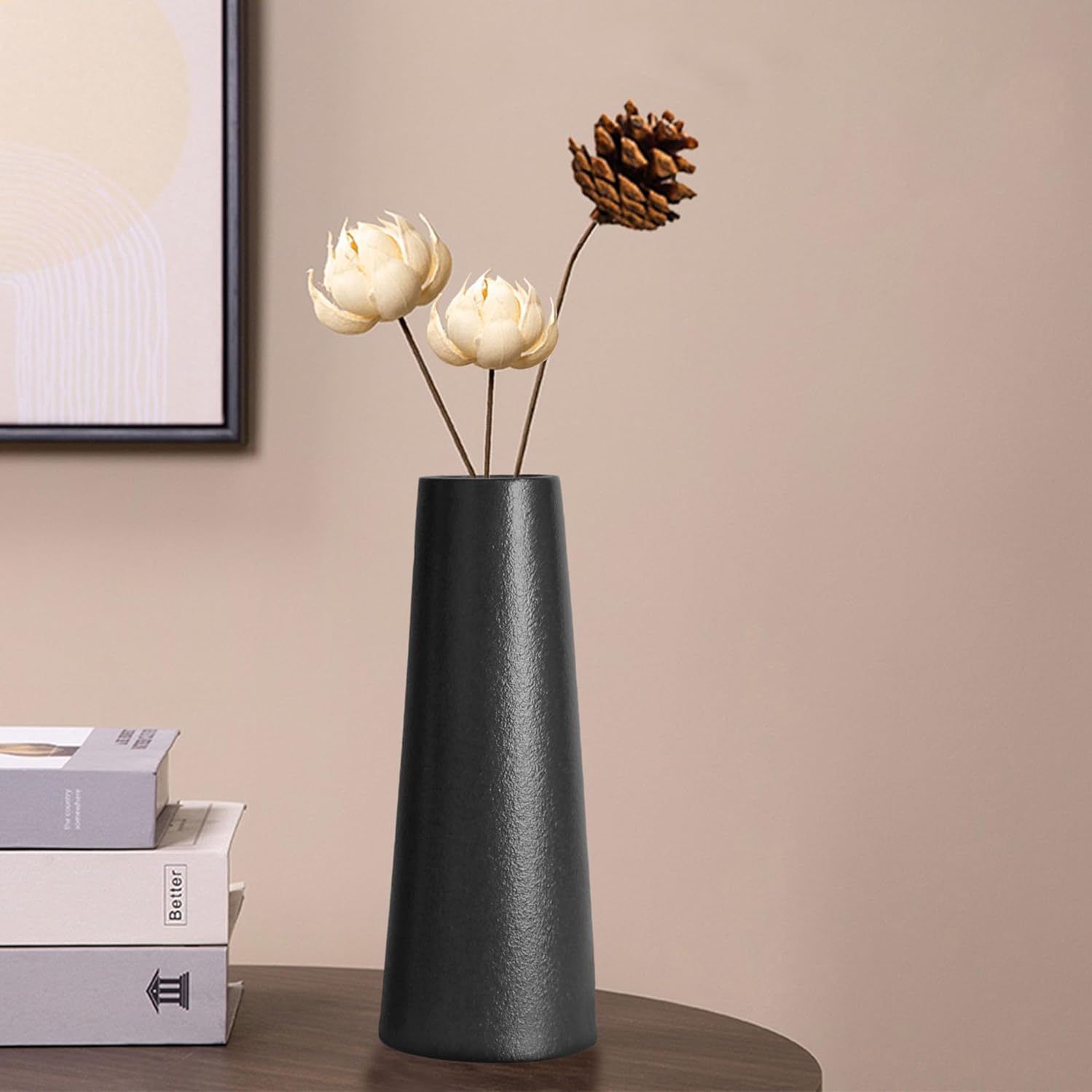 Ceramic Vase / Modern Rustic Table Vase for Pampas Grass / Large: 10 Inches / Black / 10 Inch