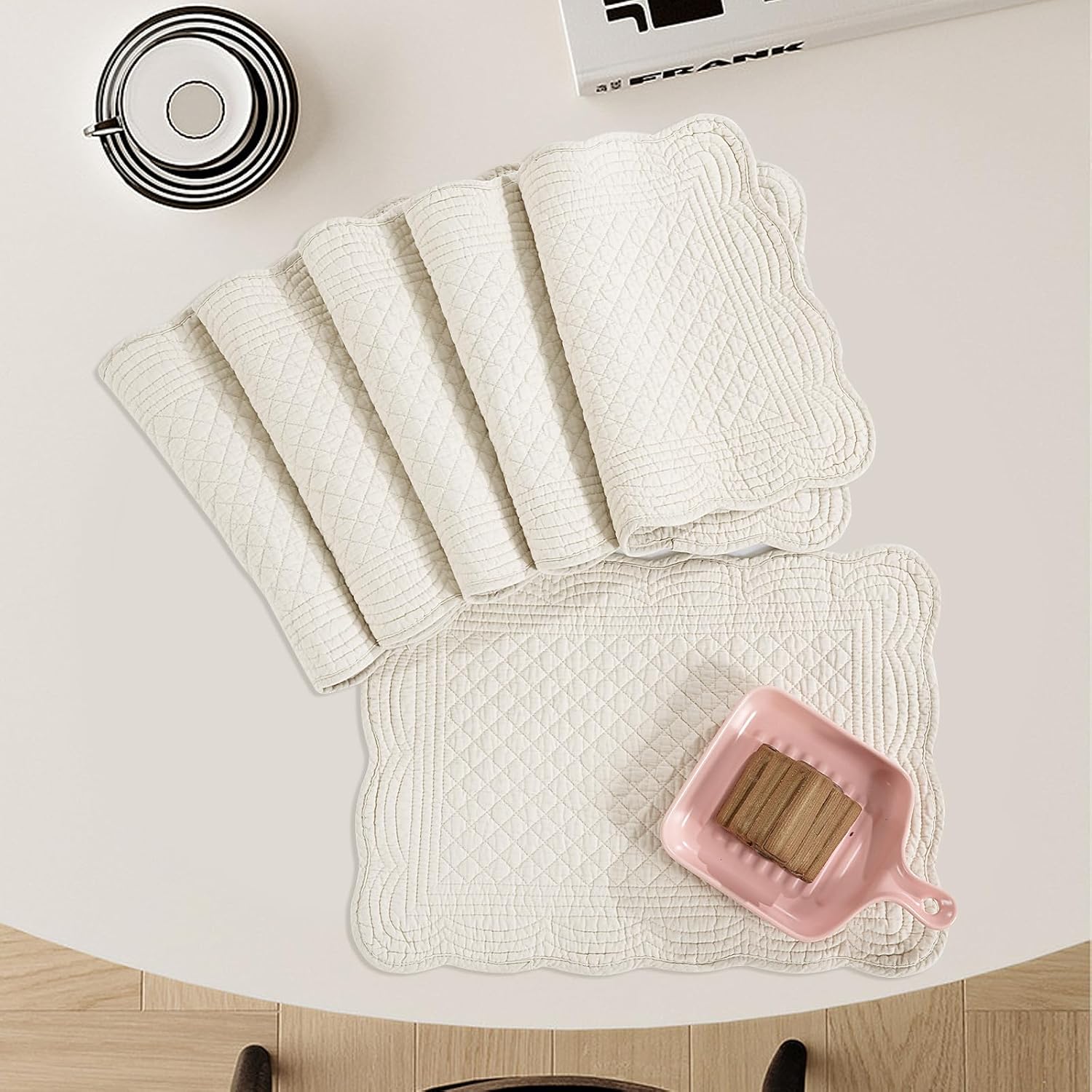 100% Cotton Quilted Placemats Set of 6,Washable Cloth Table Placemats for Kitchen & Dining Table