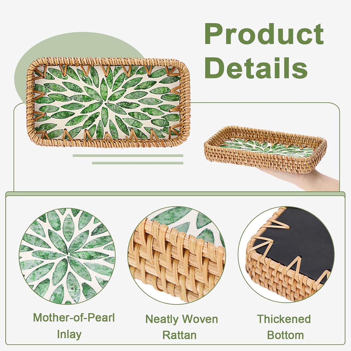 Decorative Key Basket Tray fot Entryway Table Woven Rattan Tray / 8.3 x 4.3 x 1.6 / Green
