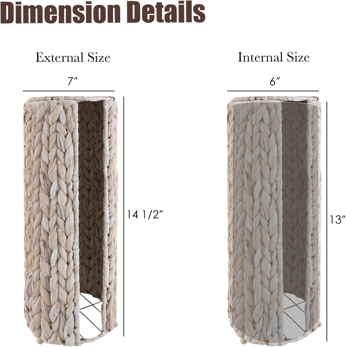 PINXIURY Water Hyacinth Paper Roll Holder, Wicker Toilet Paper Holder Stand for Bathroom, Toilet Roll Holder Stand for