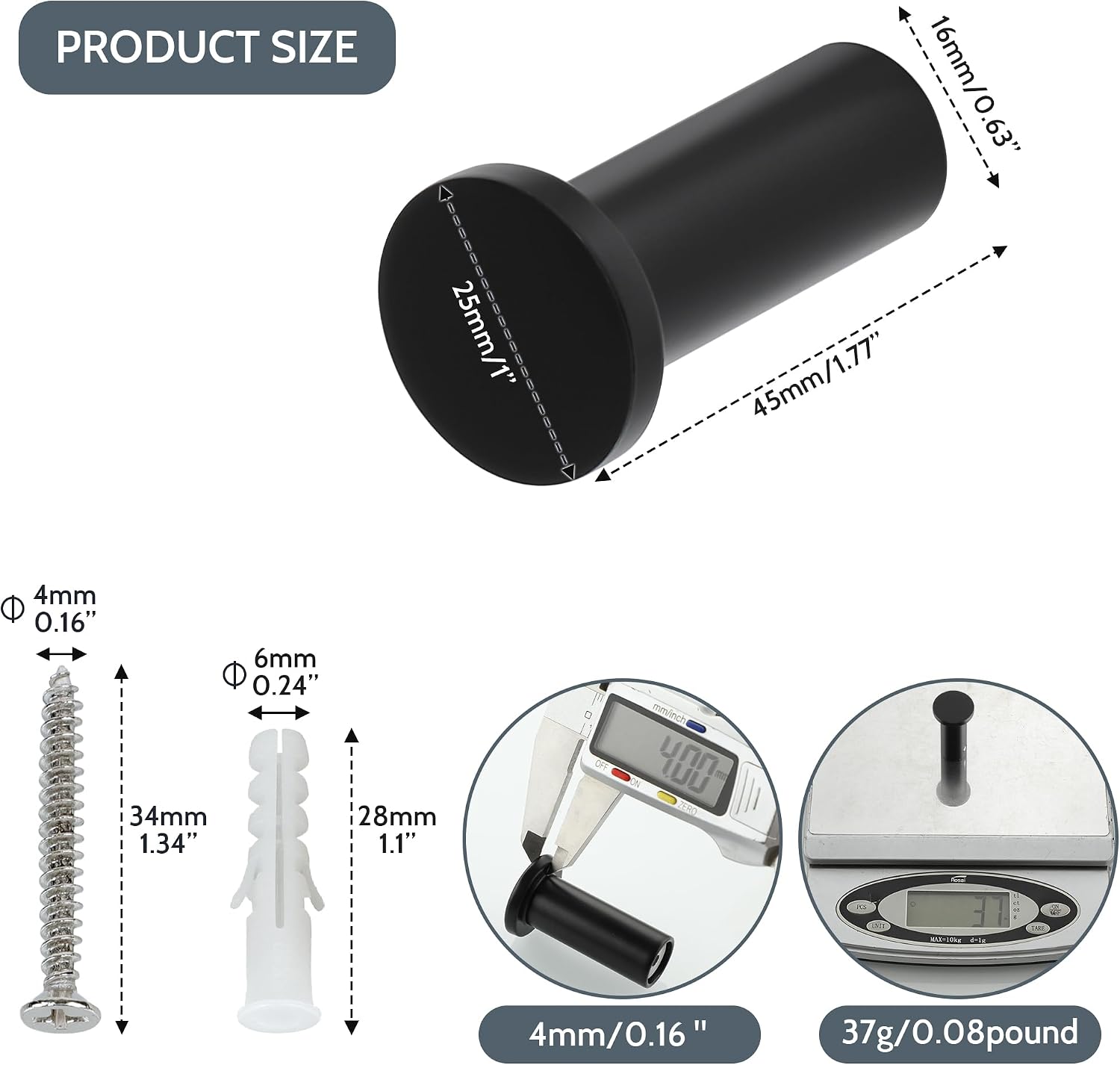 Modern Coat Hooks Wall Mounted / 4P - Round / Black