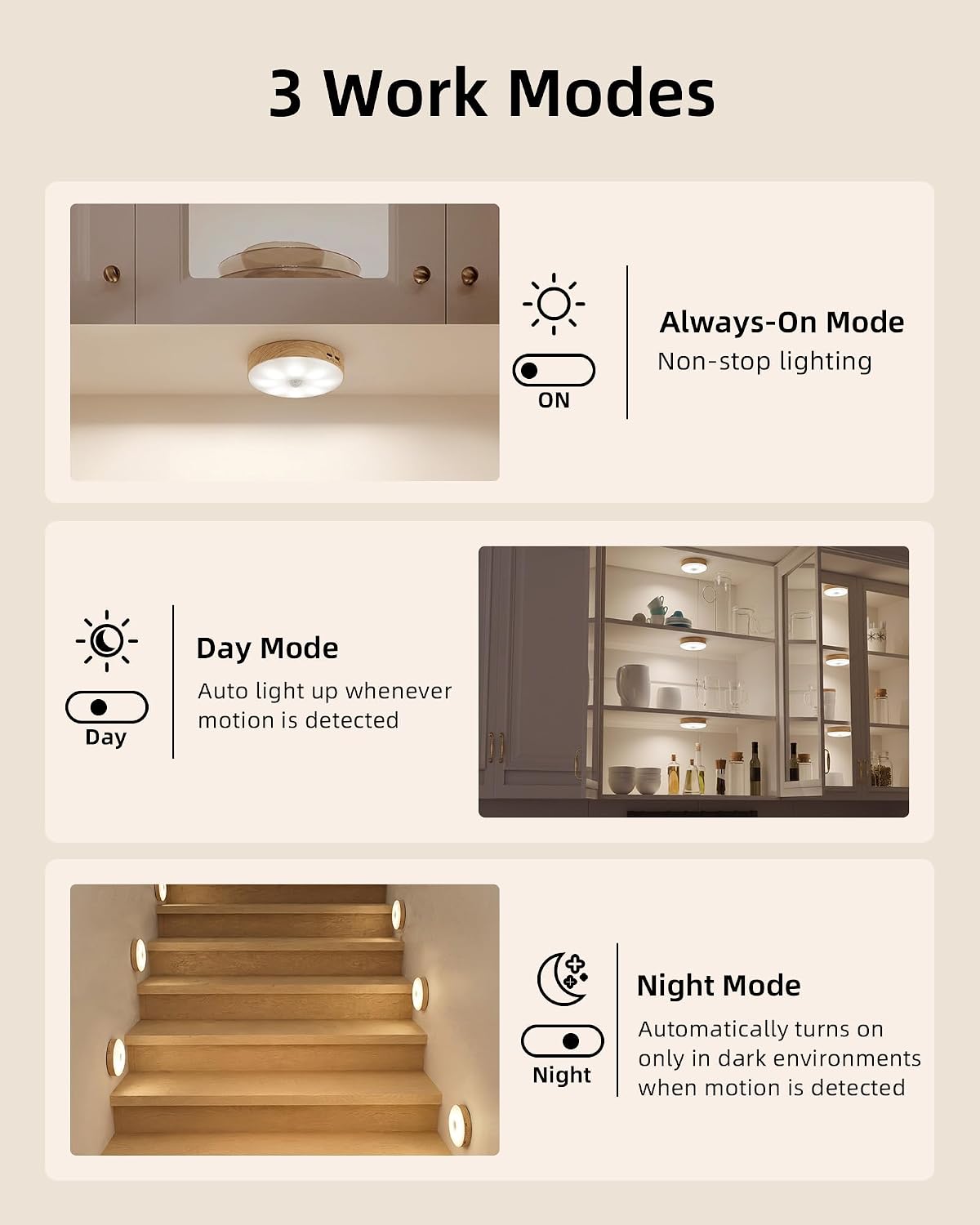 EZVALO Under Cabinet Lighting, 1000mAh Rechargeable Puck Lights with Remote, 3 Color Temps & 12 RGB Motion Sensor