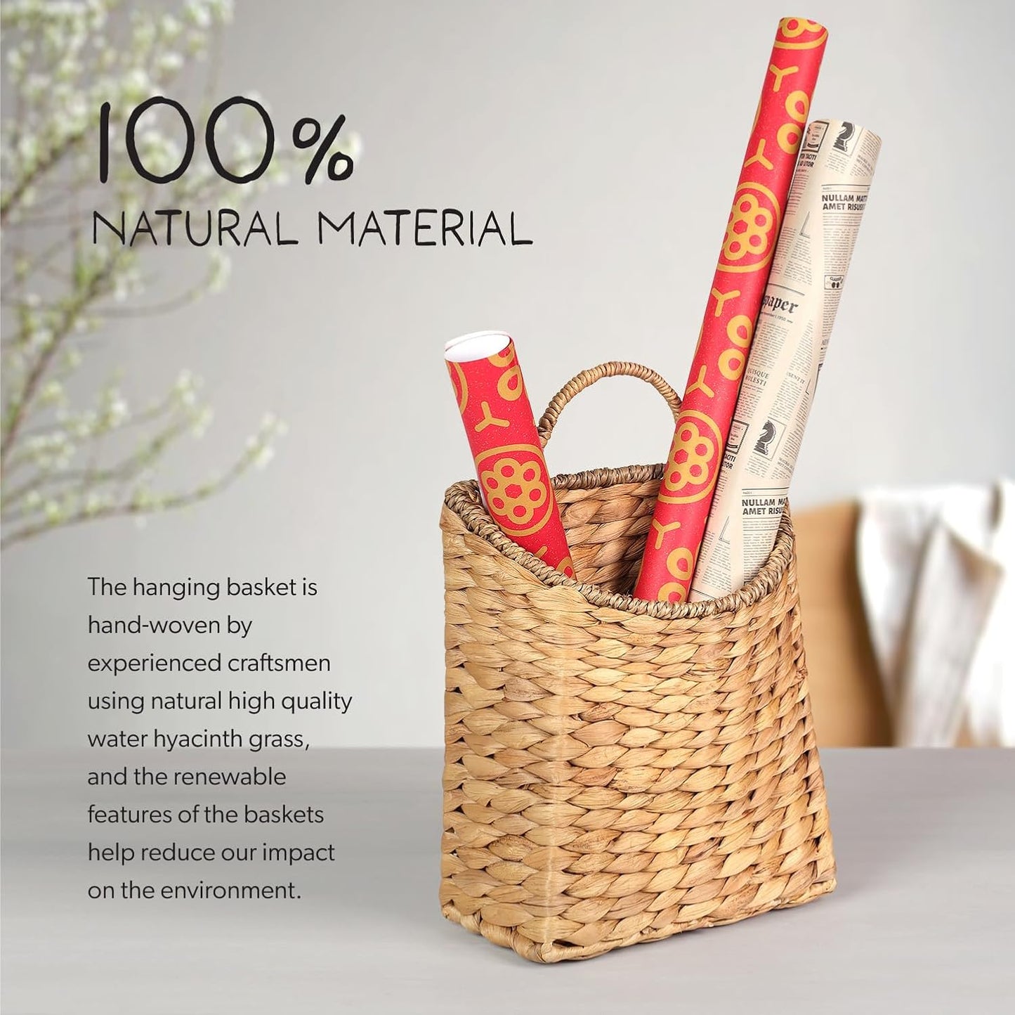 Hanging Wall Wicker Basket / Light Brown