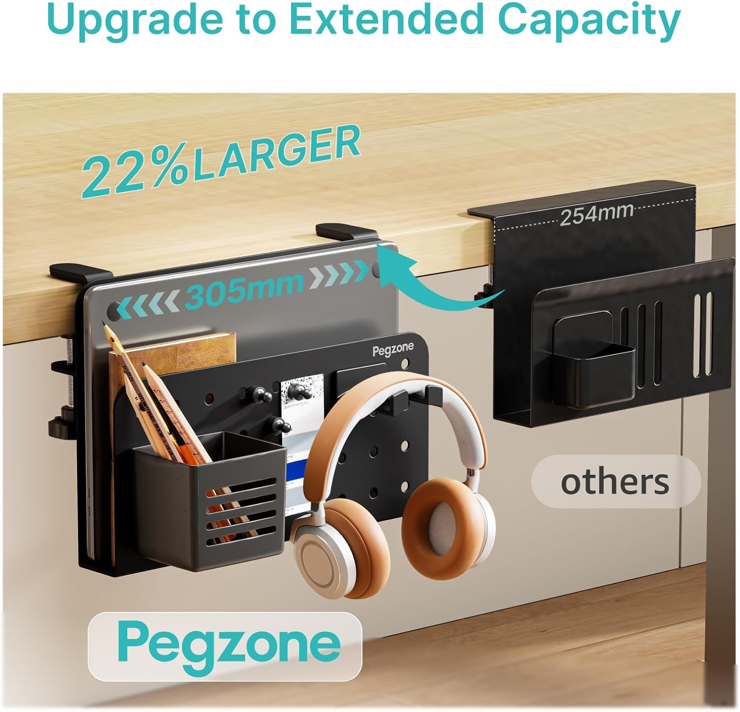 Desk Side Storage Organizer, Fits Flat Edge 0.4" to 2.2", Black | No Drill Under Desk Laptop Holder, Clamp on Desks
