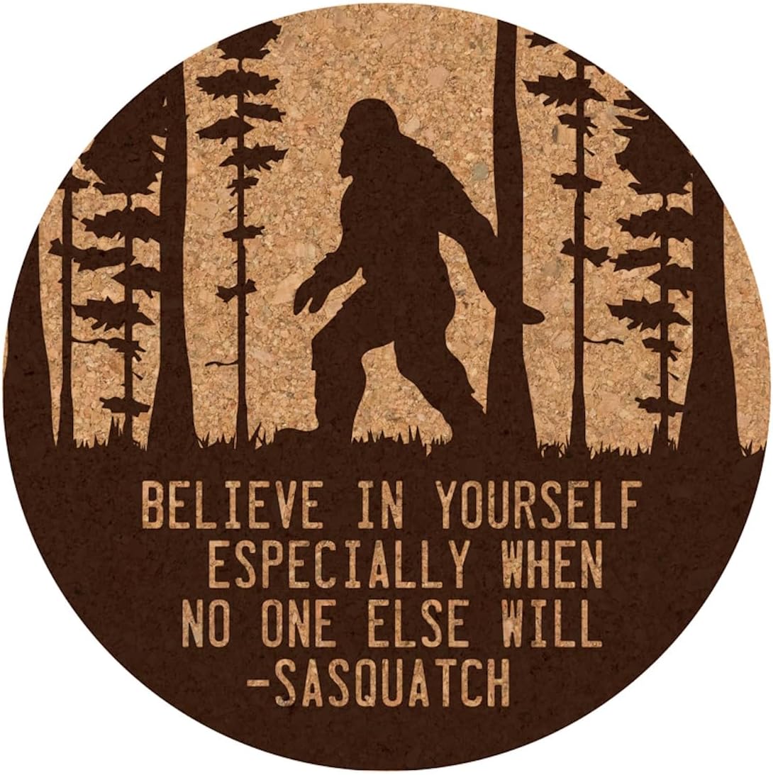 Holder / Believe in Yourself Sasquatch Cork Coasters / Set of 4