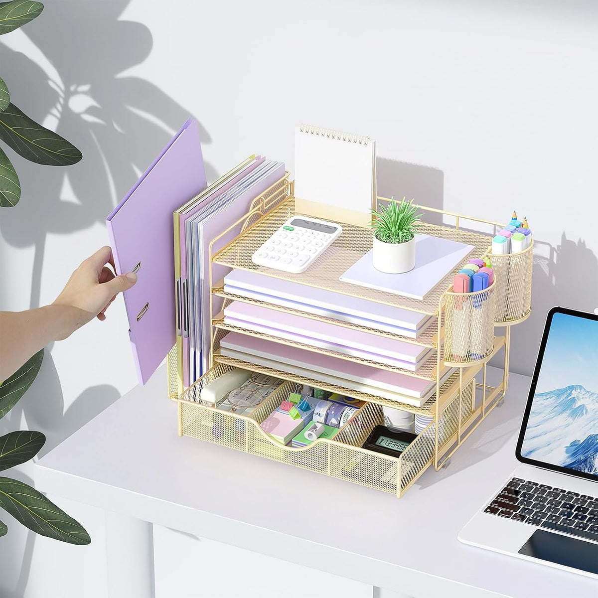 gianotter 5-Tier Desk Organizer with Drawers and File Holders | Letter Trays and Pen Holders - Workspace Accessories