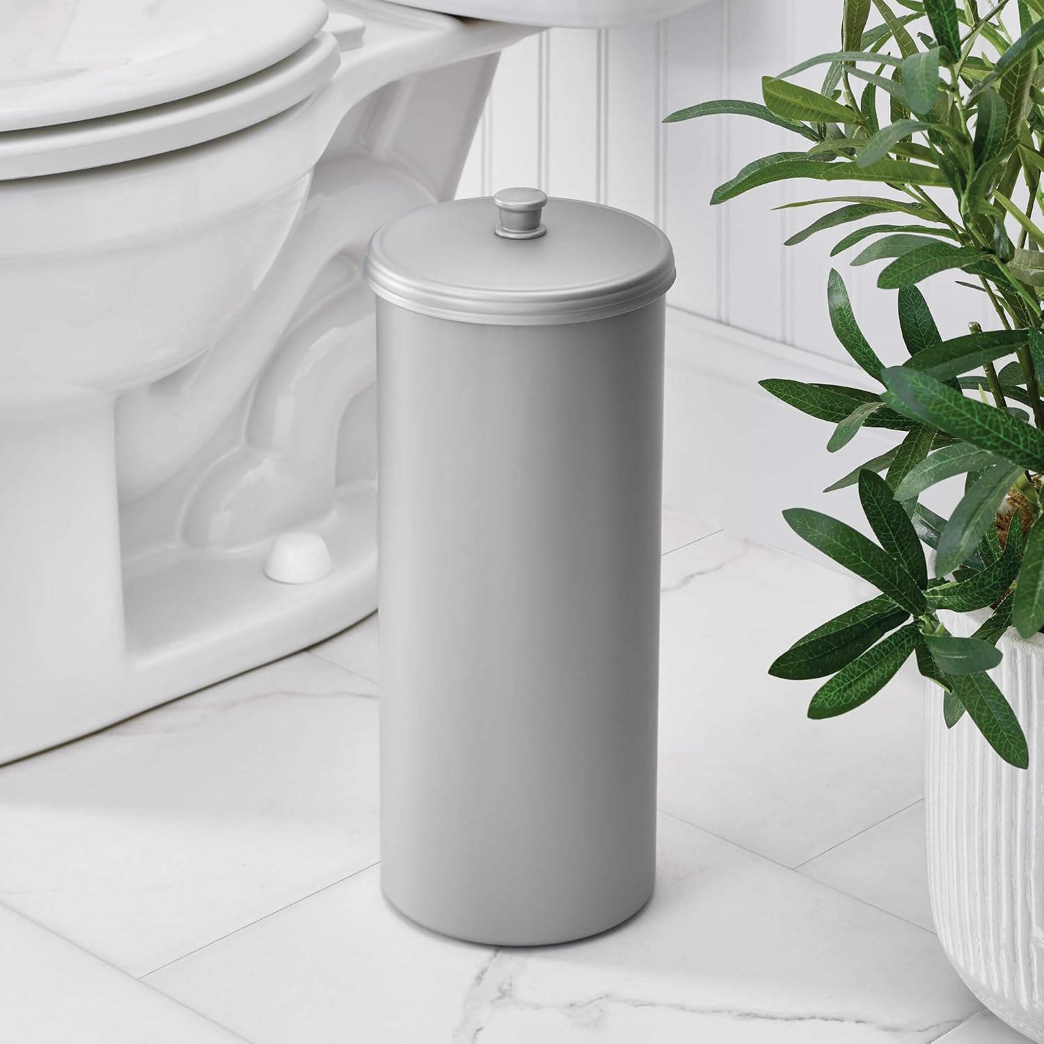 iDesign Freestanding Bathroom Toilet Paper Storage Holder, 2-Pack, Silver | With Lid, For 3 Extra Rolls