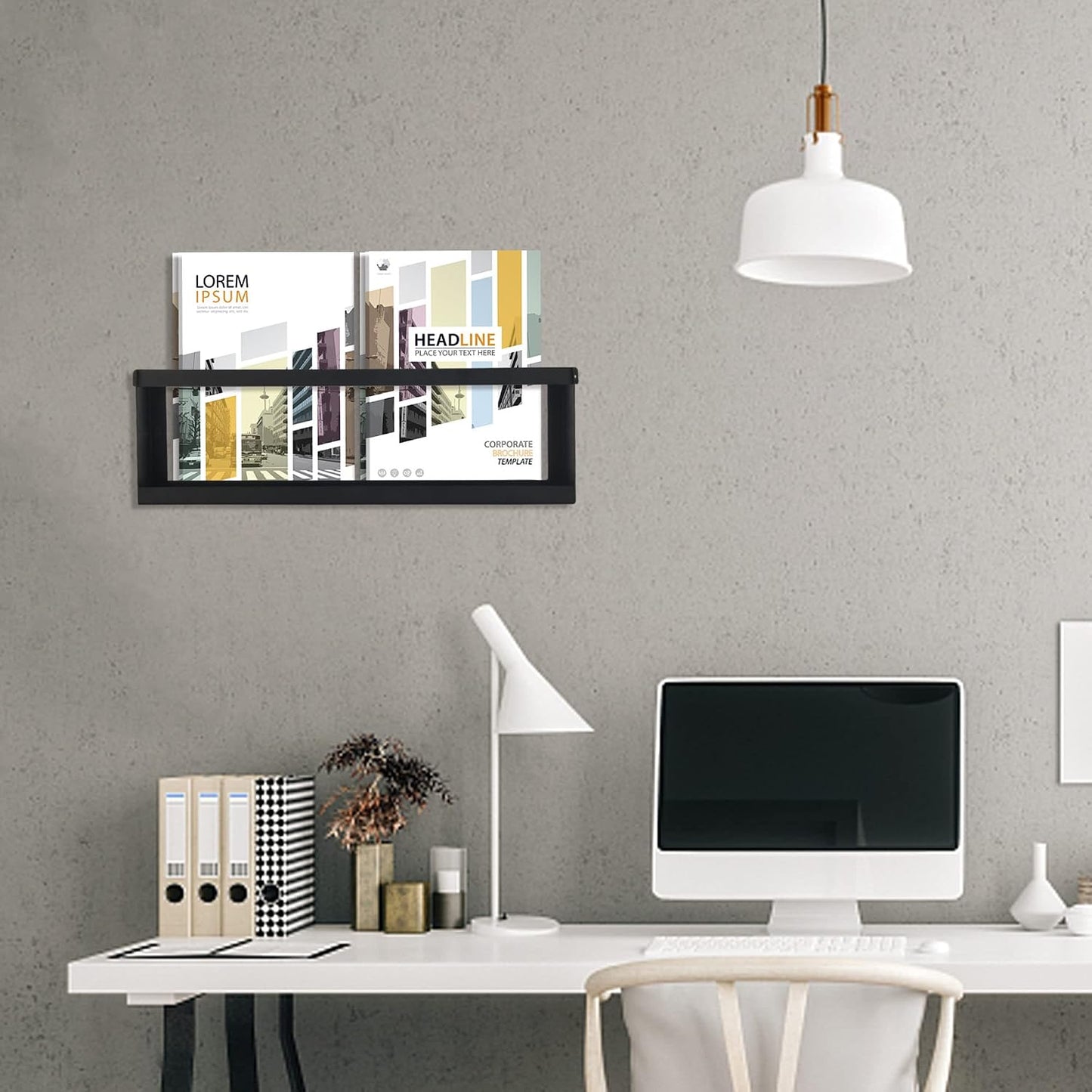 Deveosa Magazine Holder Wall Mounted - Black Minimalist Metal File Rack Hanging Brochure Storage Organizer Comic
