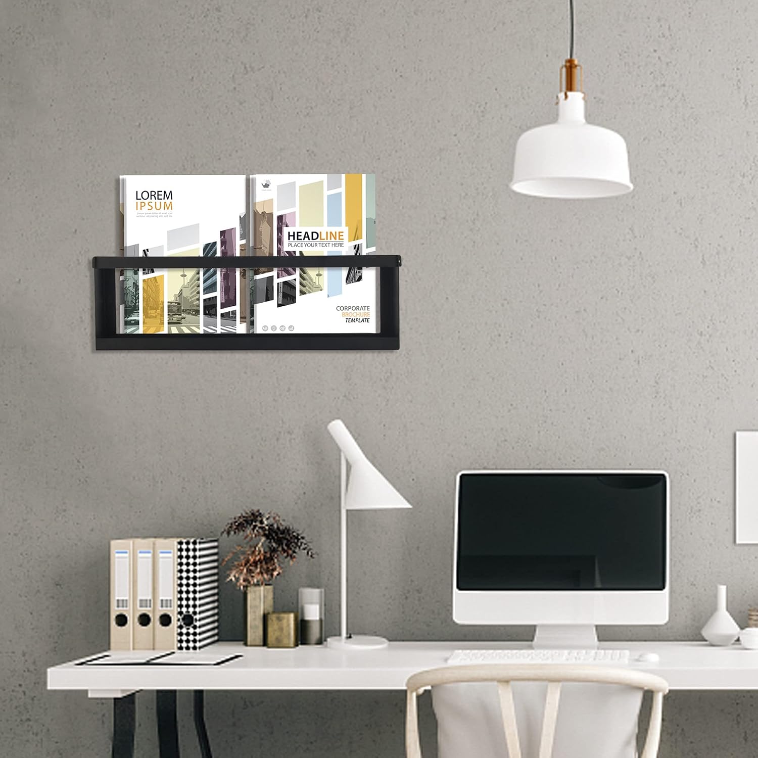 Deveosa Magazine Holder Wall Mounted - Black Minimalist Metal File Rack Hanging Brochure Storage Organizer Comic