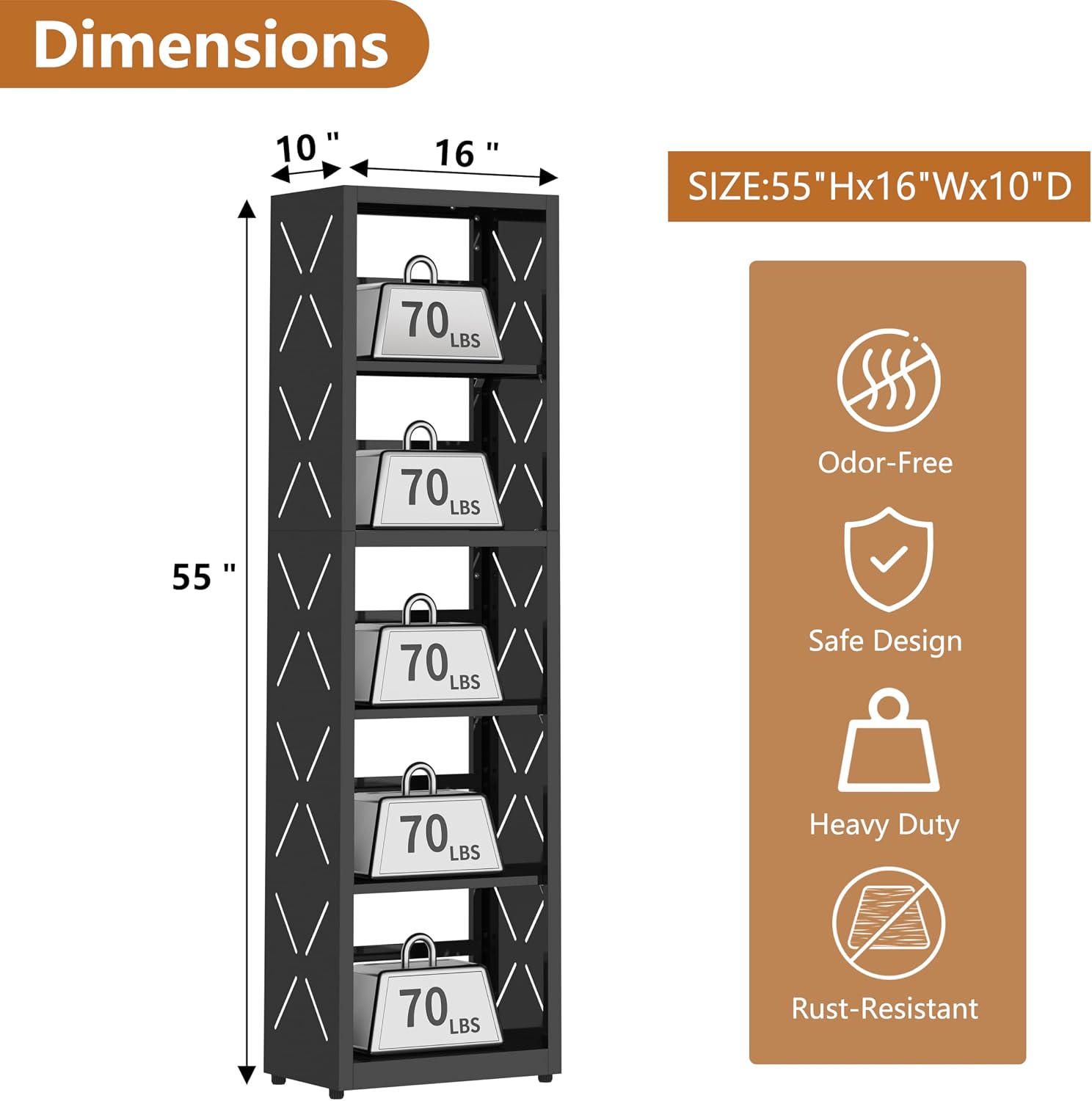 Bookends / Book Shelf / Black / 5 Tier-16" W