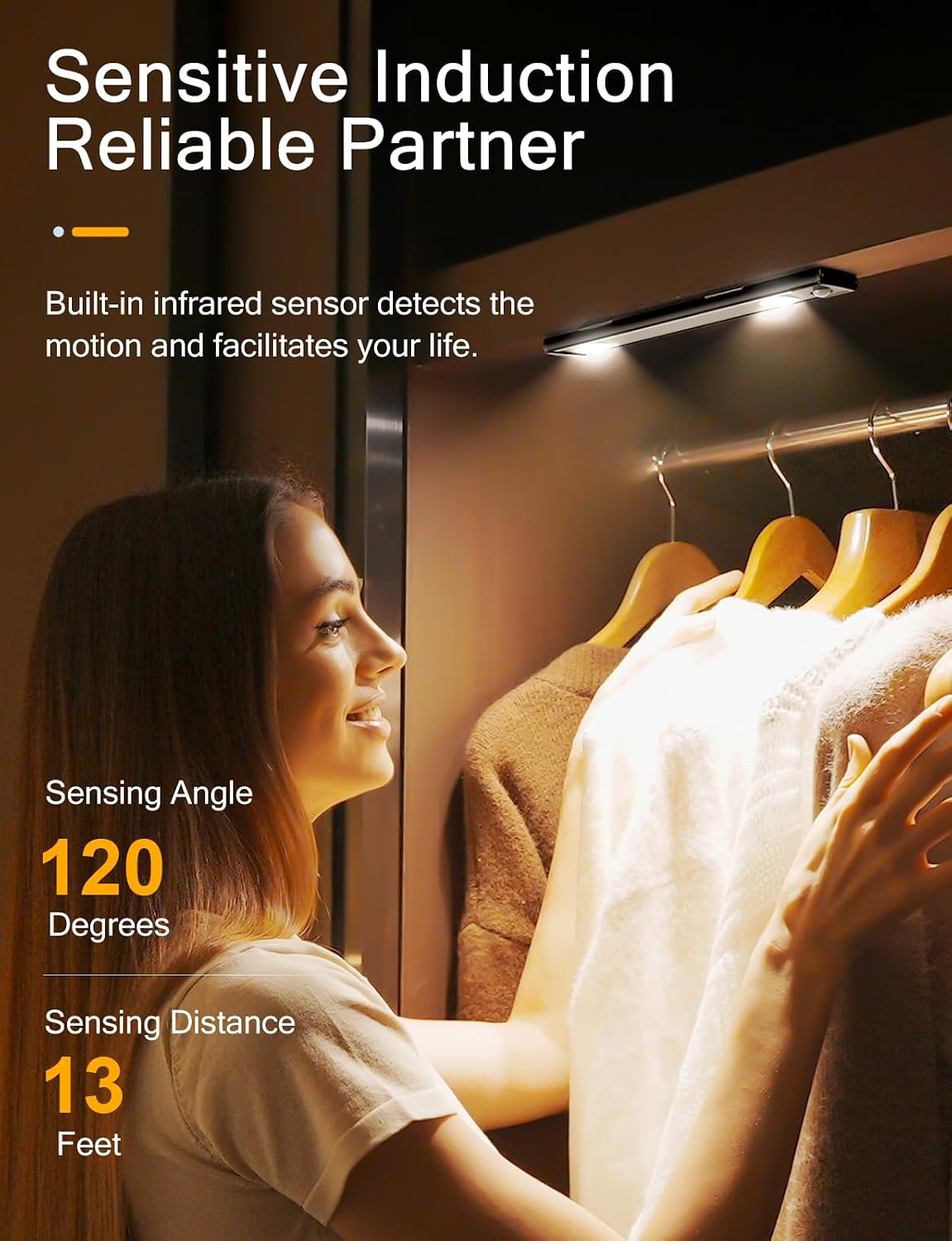 Under Cabinet Lights, Wireless Motion Sensor Light Indoor, Black 10in LED warm Lighting Rechargeable Battery Operated,4