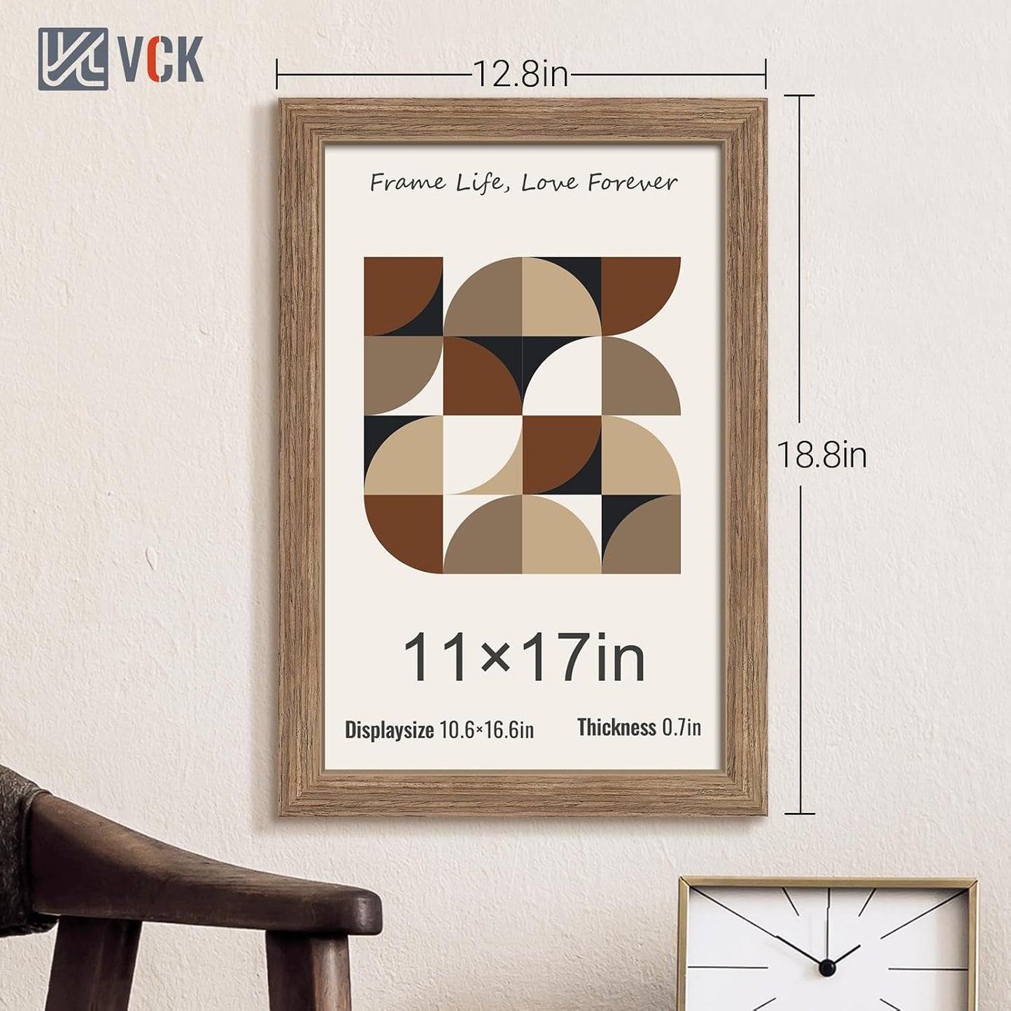 VCK 11x17 Picture Frame Set of 3, Walnut Wood Frames, Gallery Wall Decor Photo Frames for Wall Mounting Horizontally or