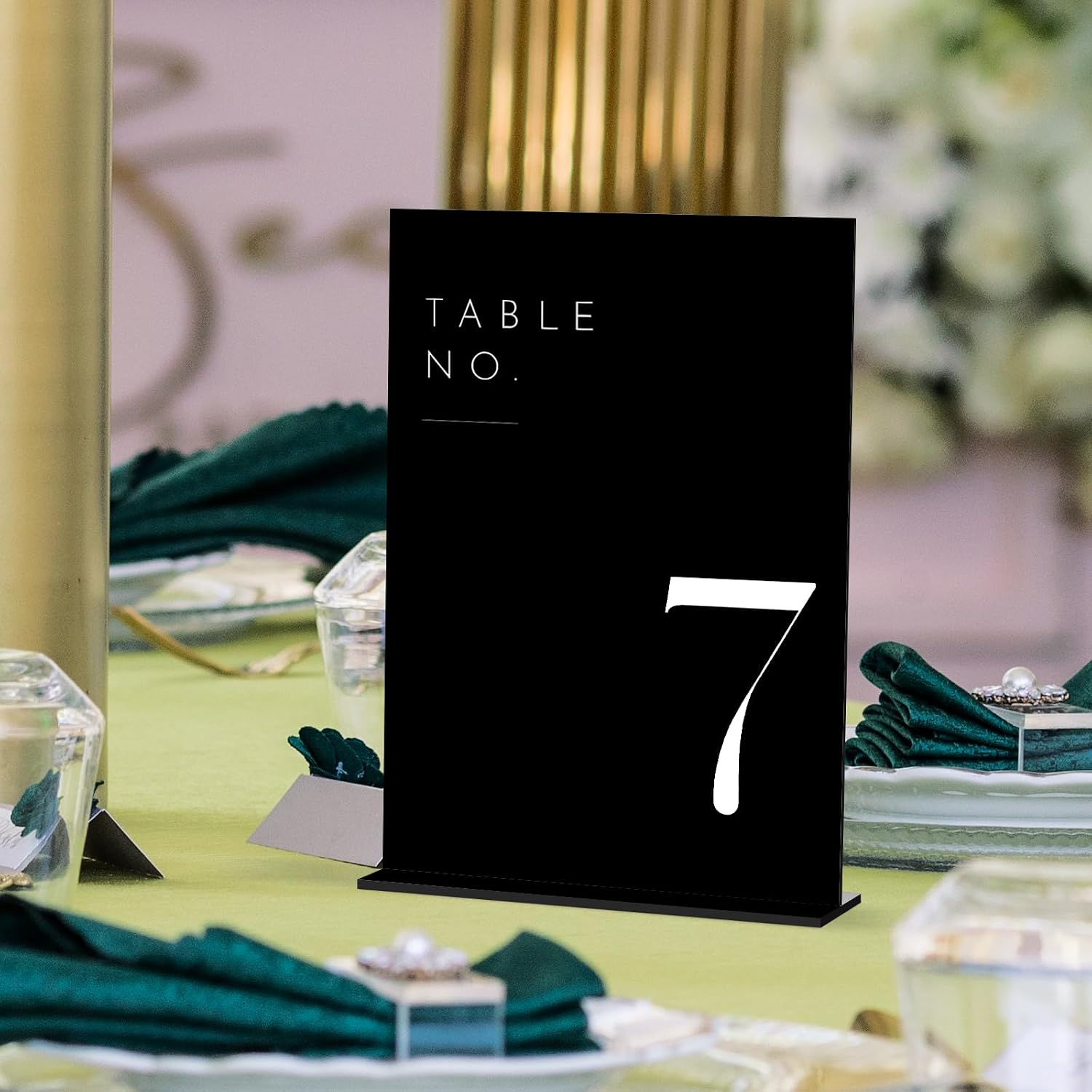 Black Wedding Table Numbers 1-25 with Stands, 5"x7" Black Acrylic Table Numbers with White Font, Perfect for Wedding