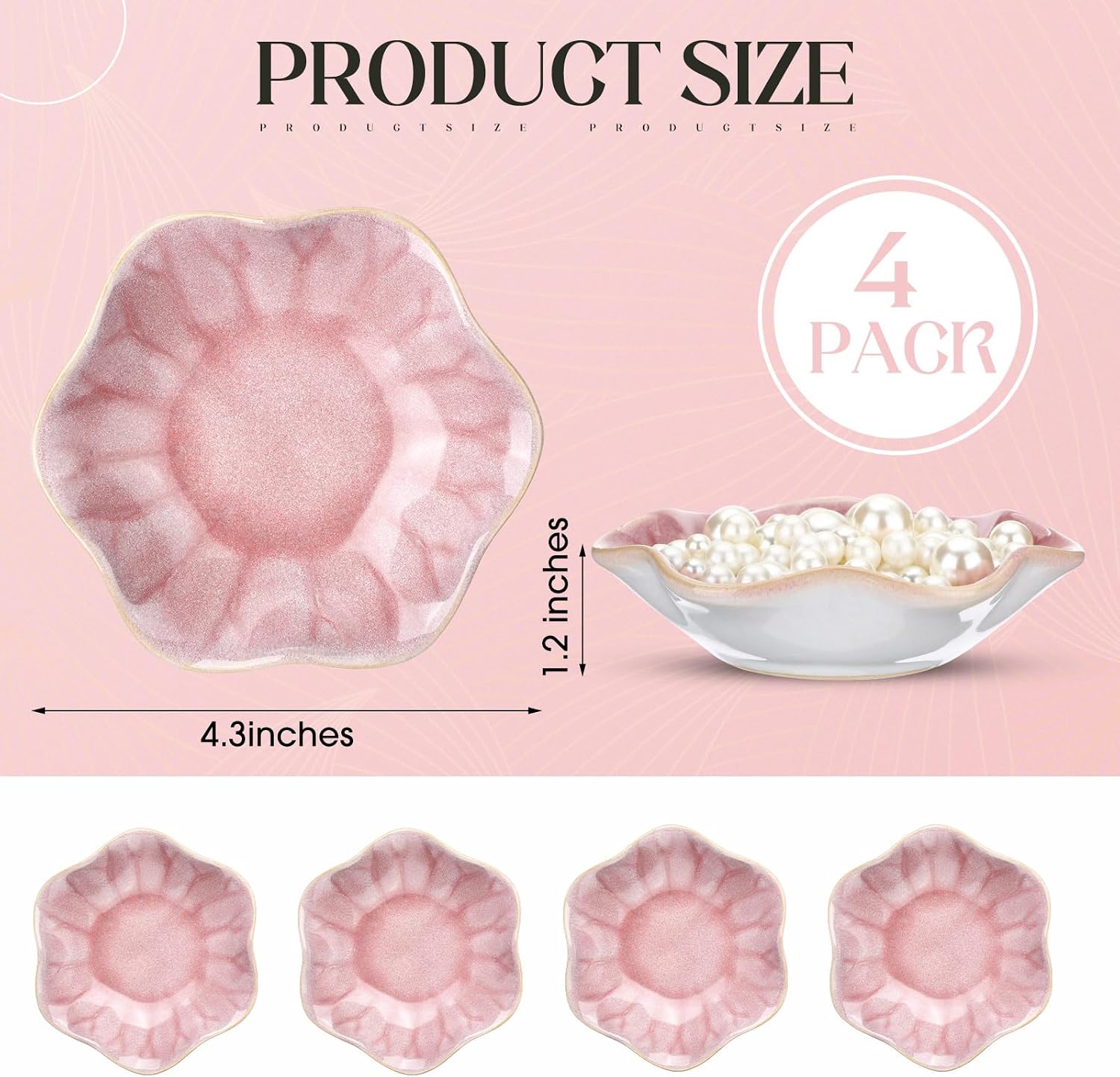 Small Jewelry Dish Trinket Holder Tray for Rings Earrings Key Bowl Women / Pink / Ceramic / Set of 4