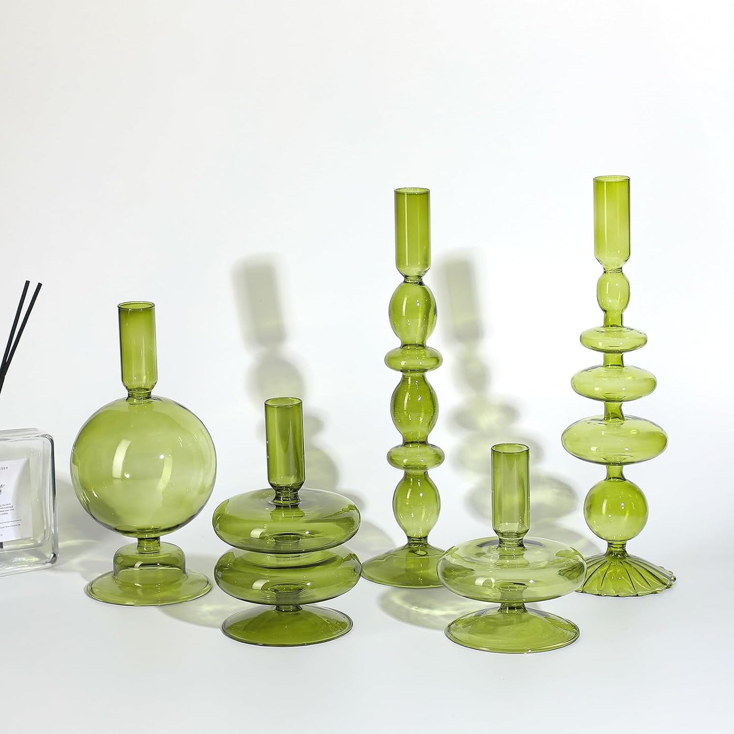 Rtteri 5 Pcs Glass Candlestick Holders Colorful Glass Taper Candle Stand Groovy Candlestick Wavy Boho Chic Clear Bases
