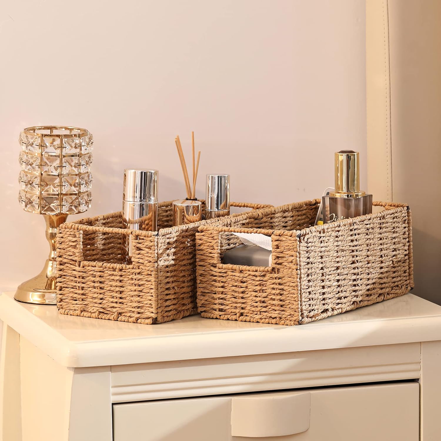 Wicker Storage Basket / Natural / 11.2"D x 6.1"W x 4.8"H / Set of 2