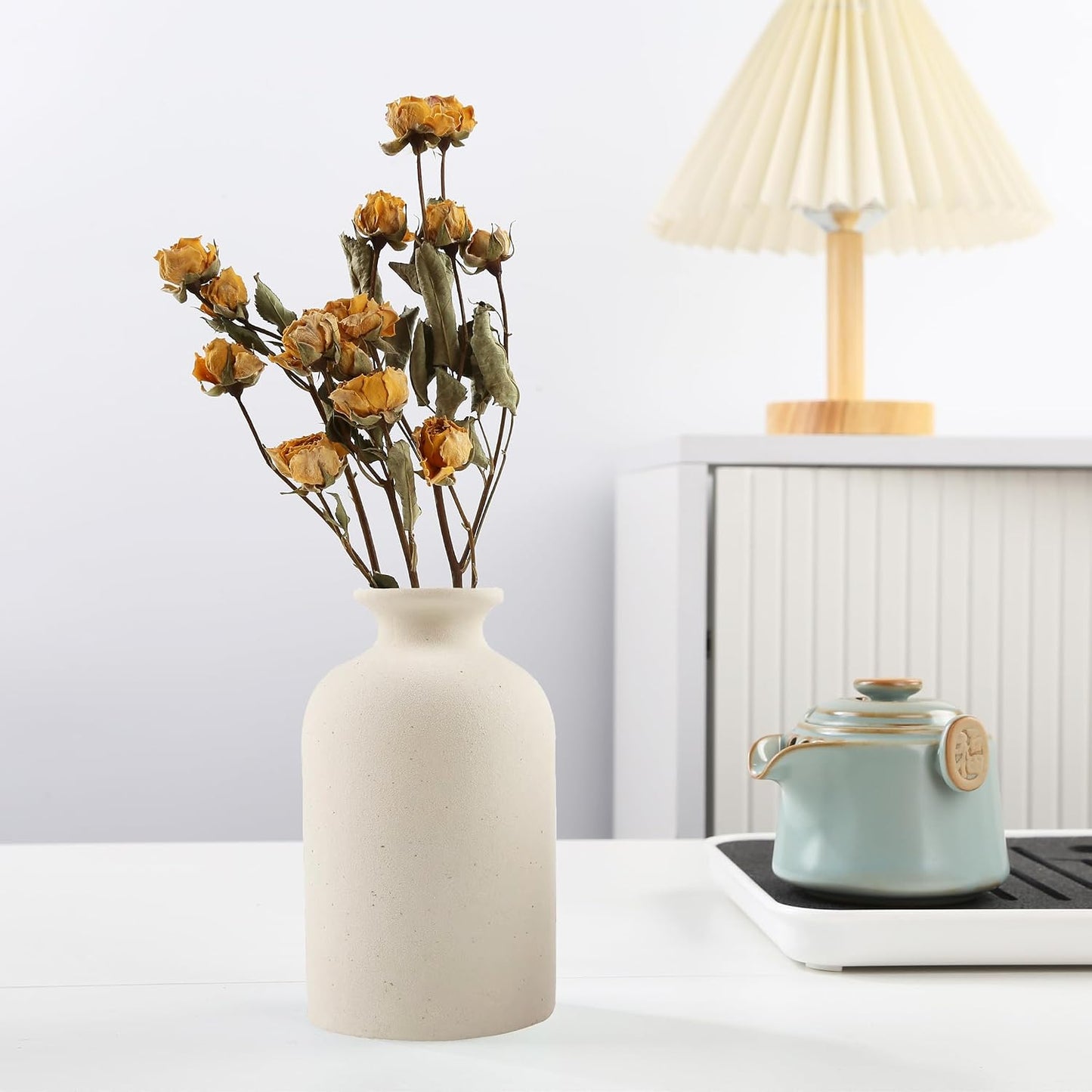 Ceramic Vase / Dry Flower Vases Minimalism Style for Modern Table Shelf Home Decor / Beige / Large