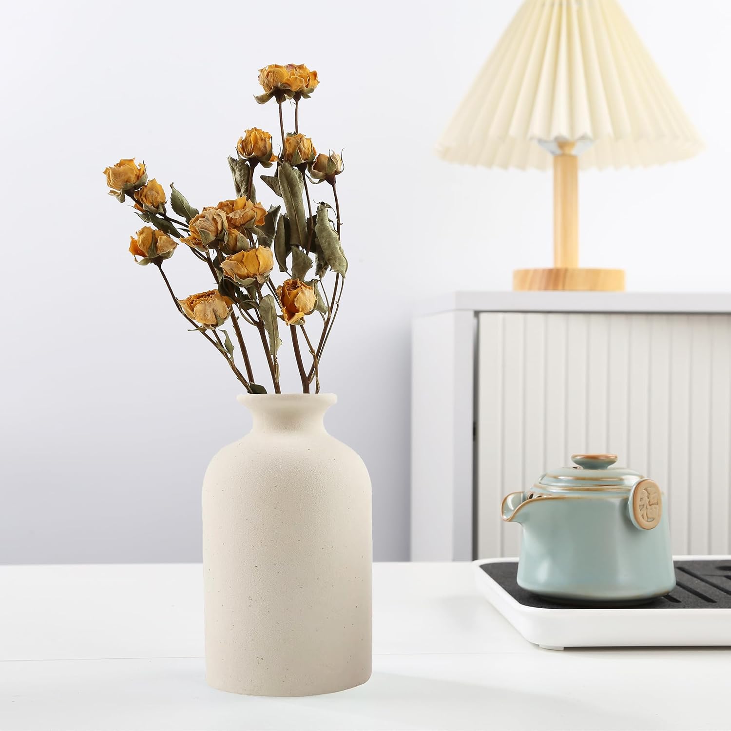Ceramic Vase / Dry Flower Vases Minimalism Style for Modern Table Shelf Home Decor / Beige / Large