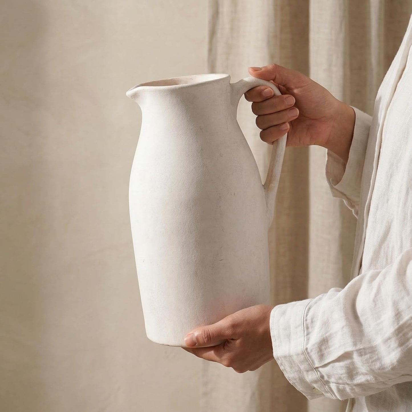 Ceramic Flower Vase / 11"h-antique Beige