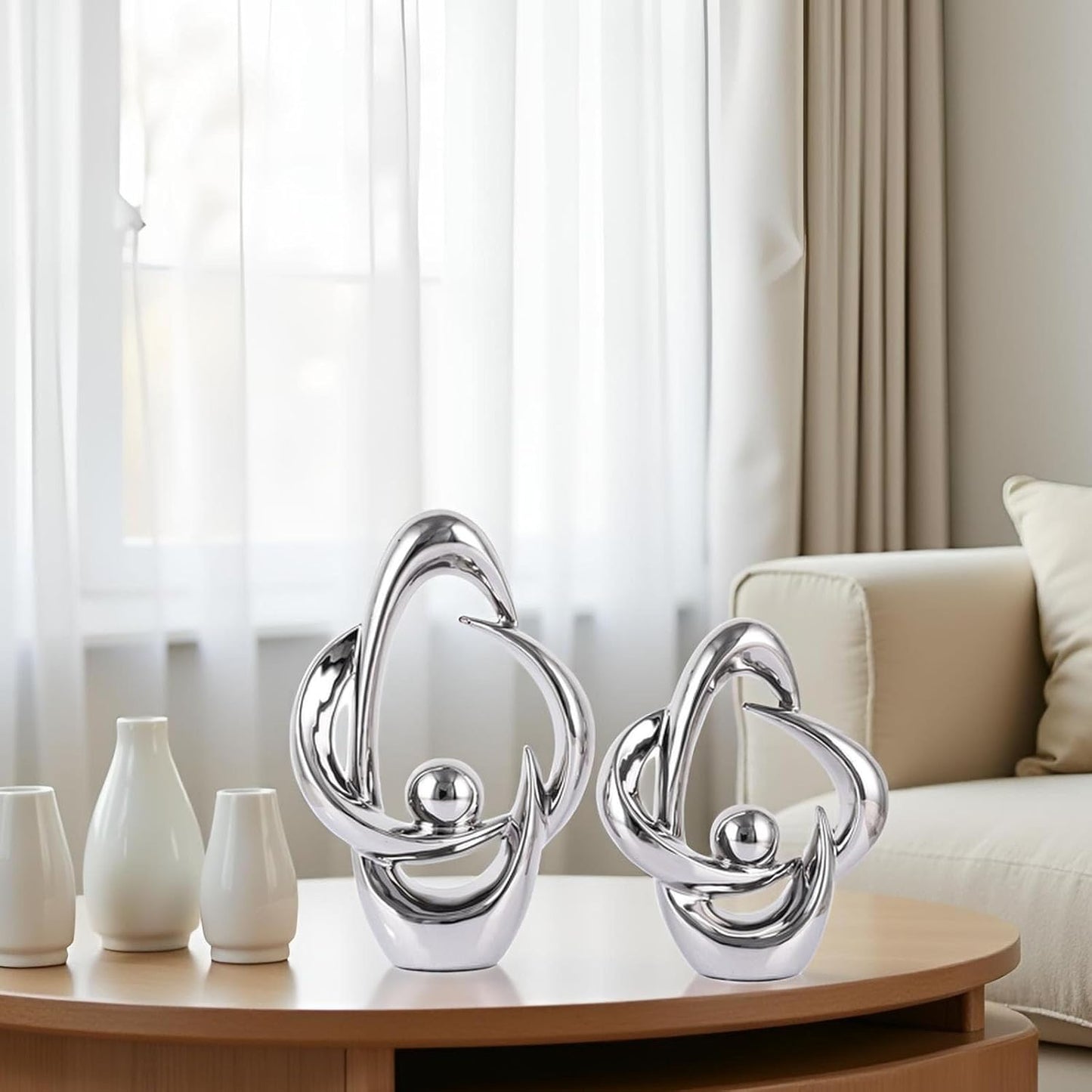 Home Decor Accent Ceramic Statue Abstract Sculptures Centerpieces Mid Century / Sliver / Set of 2