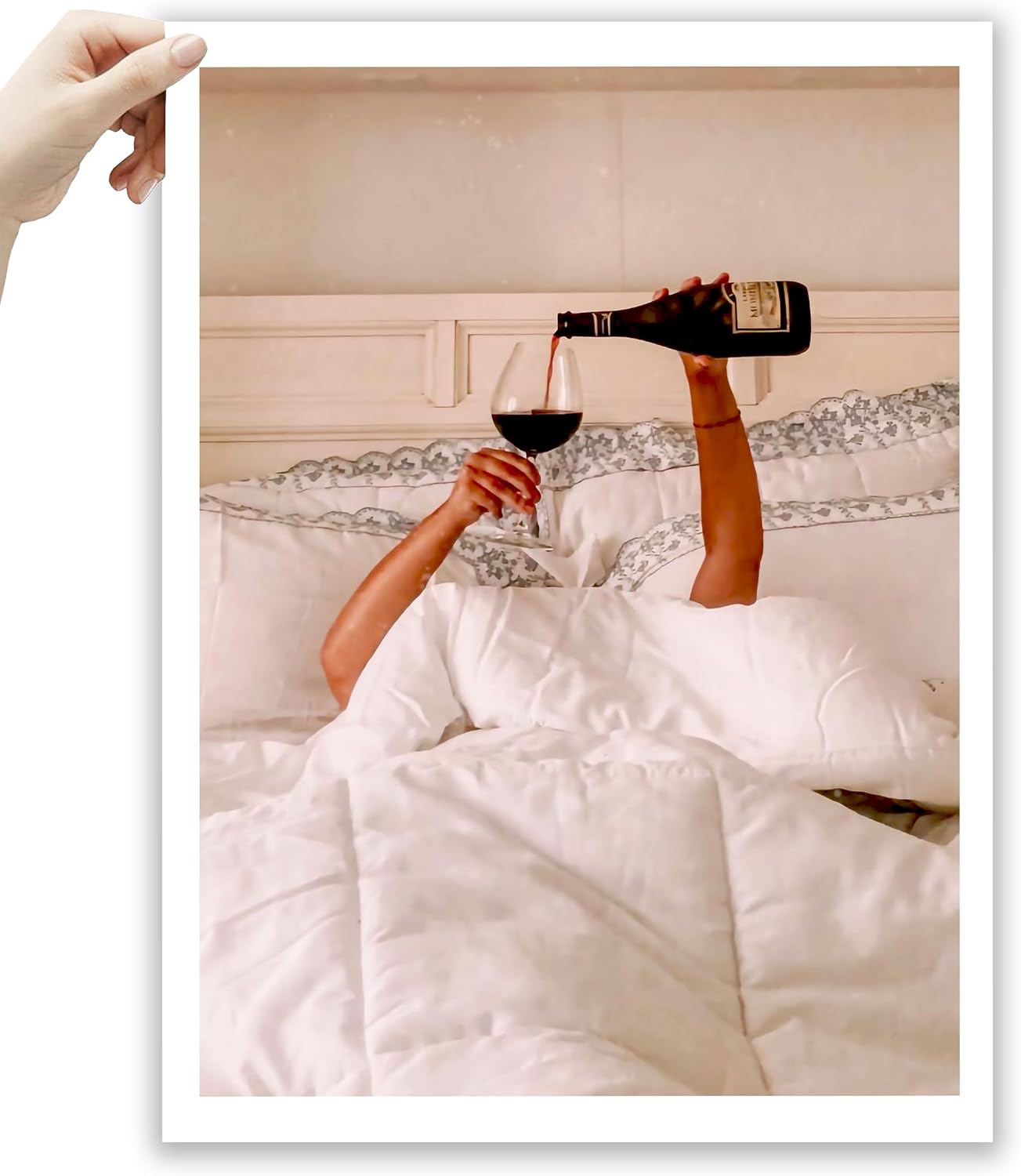 EcoHest 12x16 in Woman Drinking Wine in Bed Canvas Art