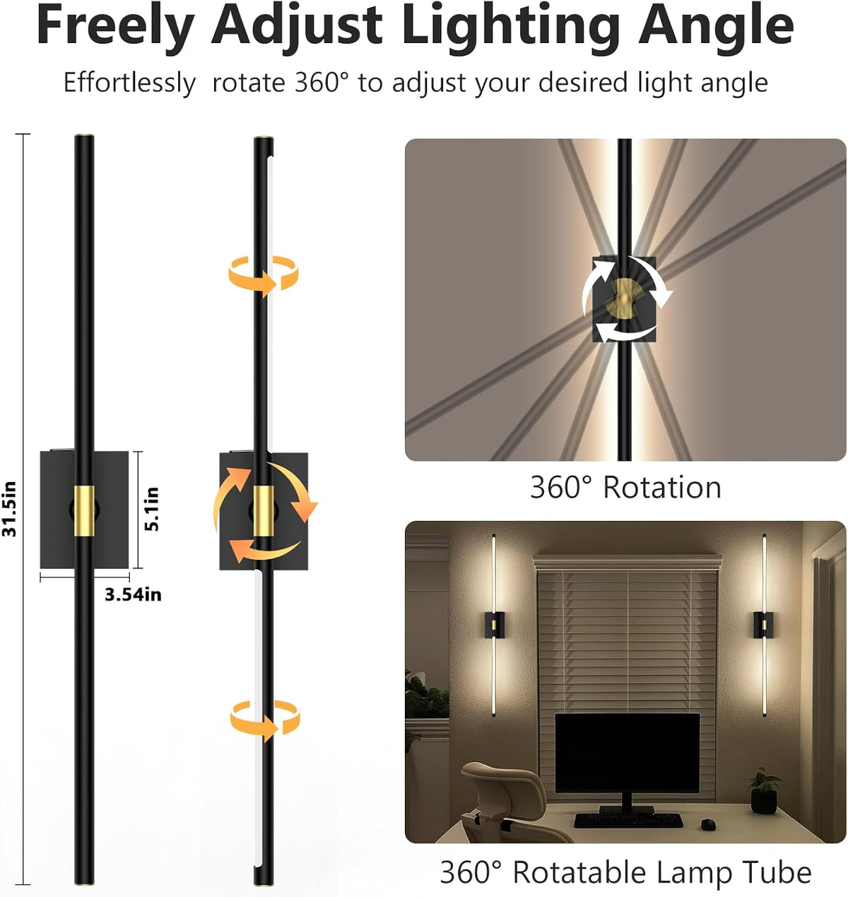 Eneru Battery Operated Wall Sconce, Rechargeable Wireless Light 1 Pack 4CCT | 10000mAh Battery Powered, Touch and