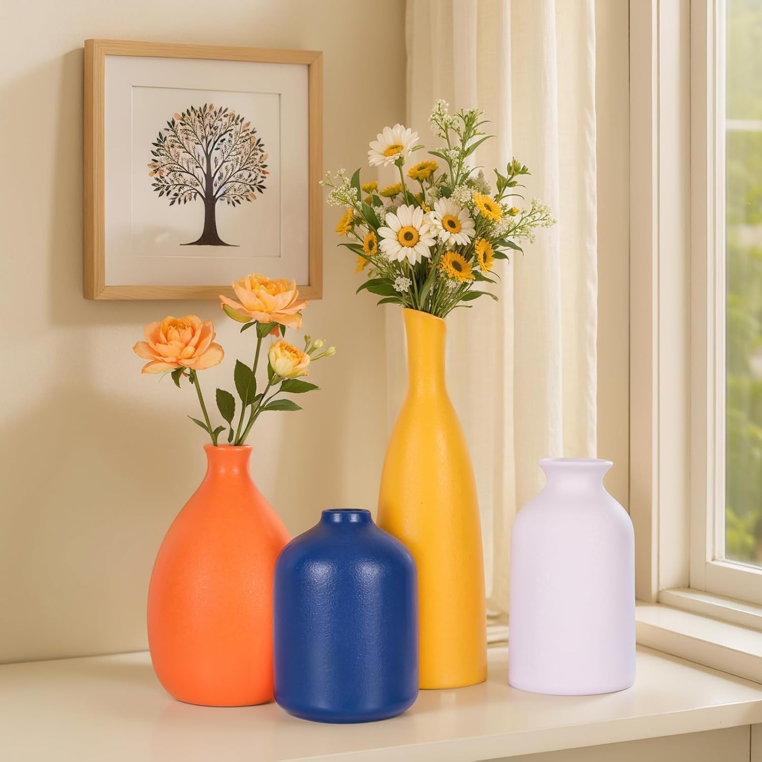 Multi-Color Ceramic Small Bud Vases / Multicolor-a / White / Set of 4