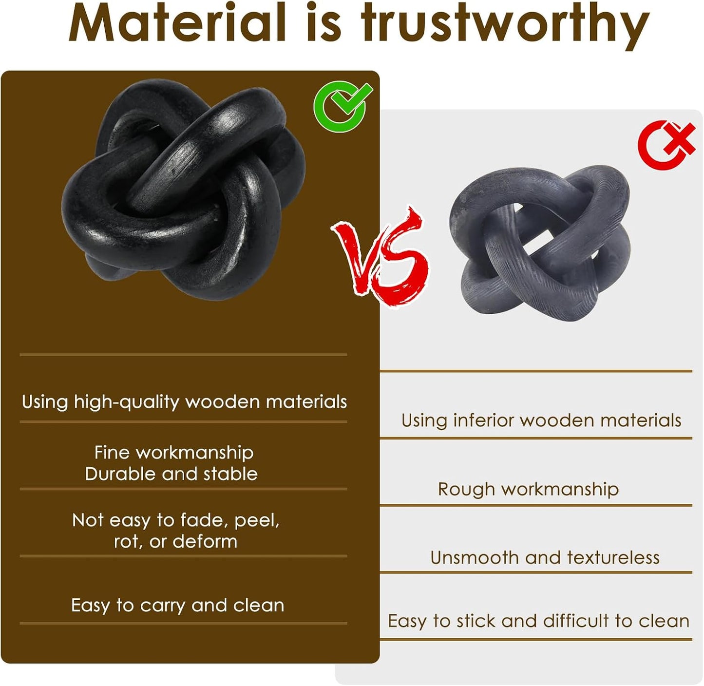 Wood Chain Link Decor 3 Link Wood Knot Decor Wood Knot Art Decorative Wooden Links Knots / Black