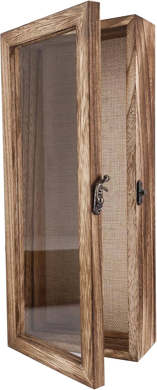GraduationMall 5x12.5 Shadow Box Frame Solid Wood Glass Door Display Case with Linen Back and 6 Stick Pins,1.5 inches